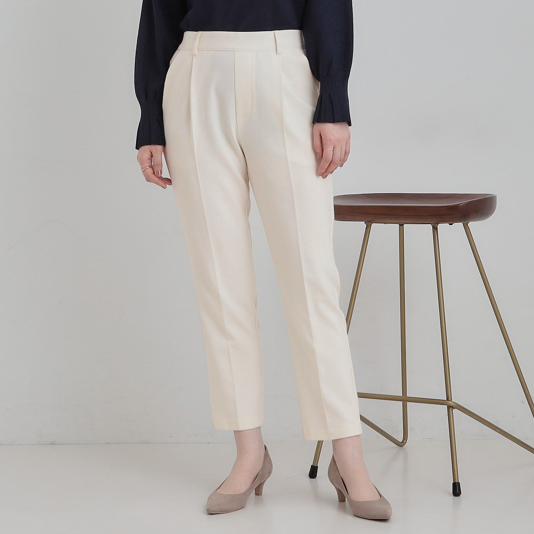 SHOO･LA･RUE「【洗濯機可/S-LL】美脚見え あったか裏起毛 テーパードパンツ」|その他|オフホワイト(003