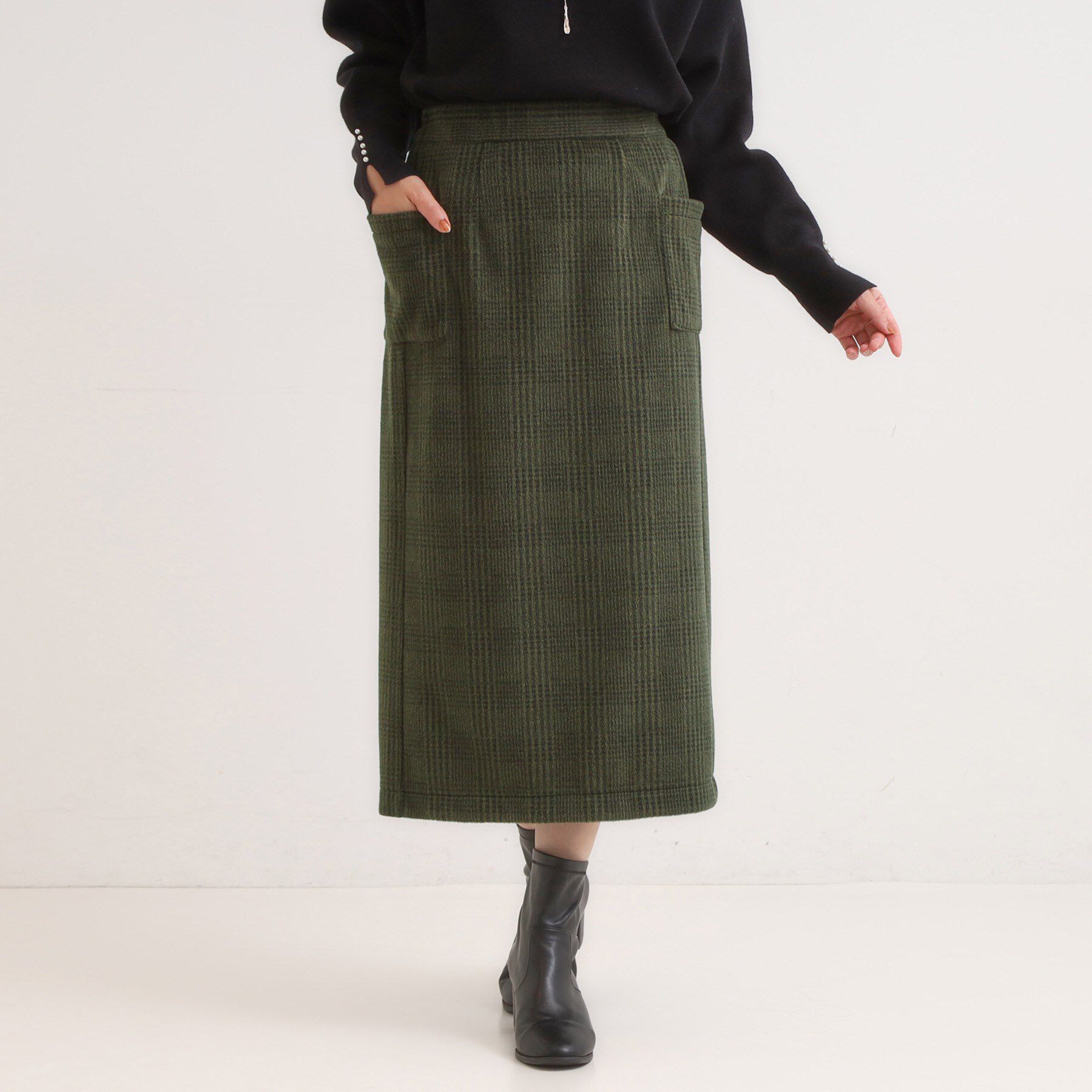 SHOO･LA･RUE「【S-LL/あったか】大人レディな着こなしに シャギーチェックスカート」|スカート|