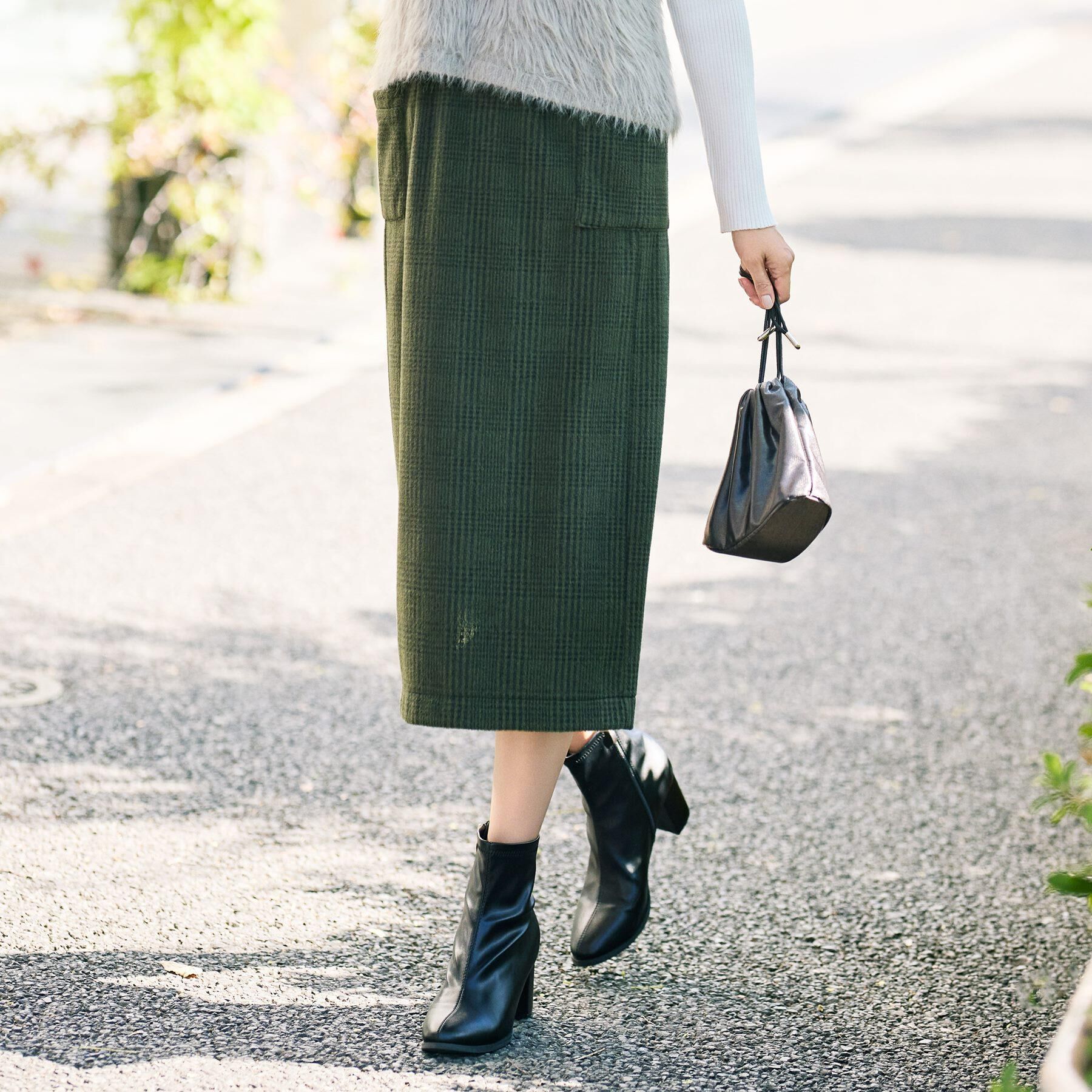 SHOO･LA･RUE「【S-LL/あったか】大人レディな着こなしに シャギーチェックスカート」|スカート|