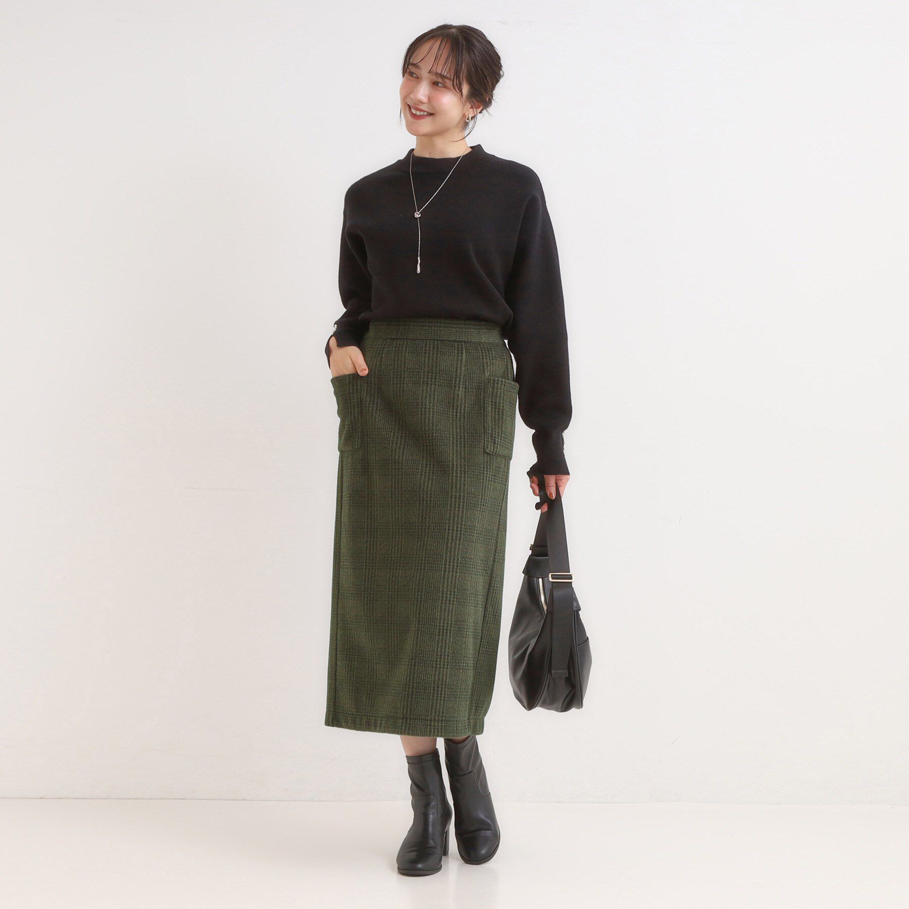 SHOO･LA･RUE「【S-LL/あったか】大人レディな着こなしに シャギーチェックスカート」|スカート|