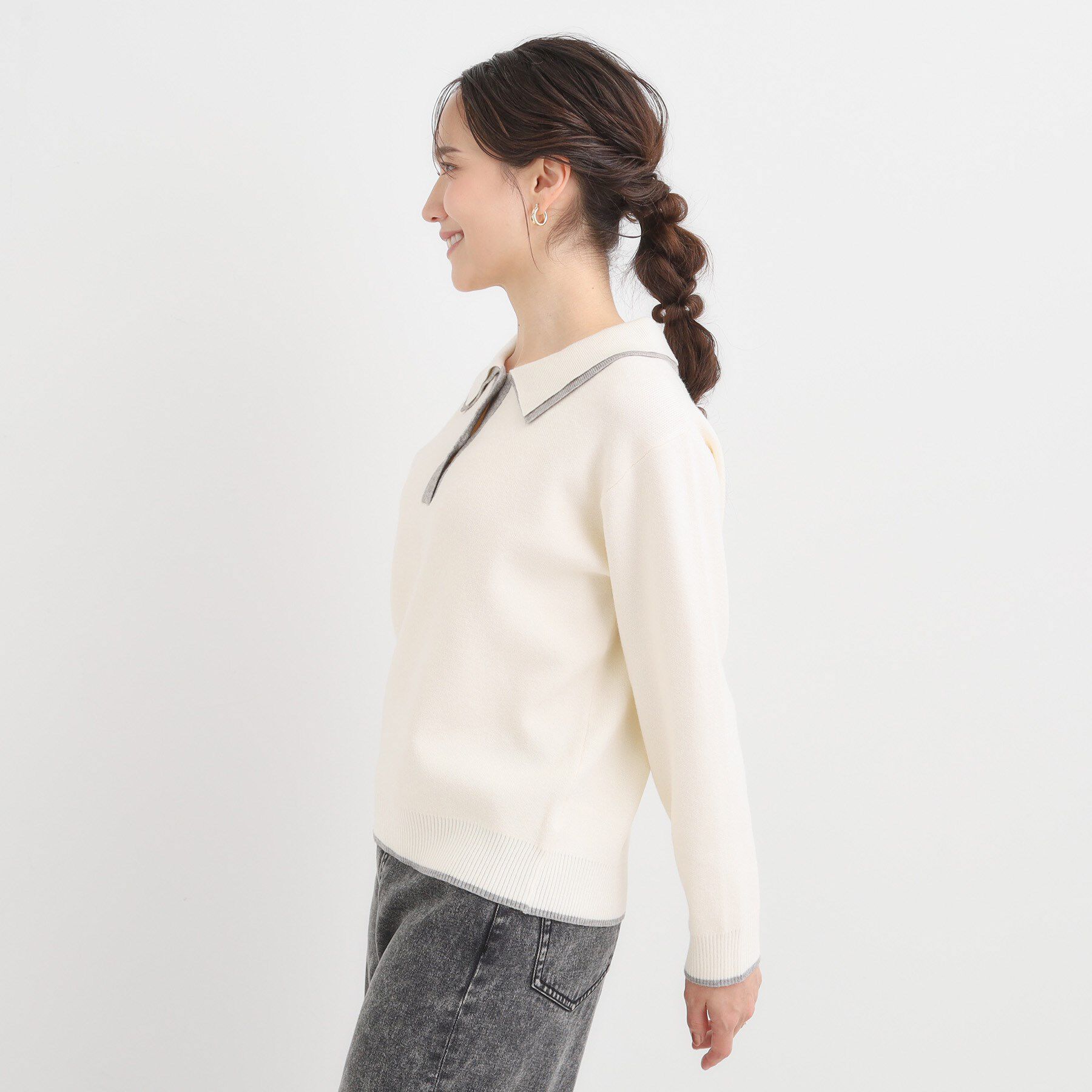 SHOO･LA･RUE「【S-LL】配色がポイントの2枚襟ポロニット」|ニット・セーター|