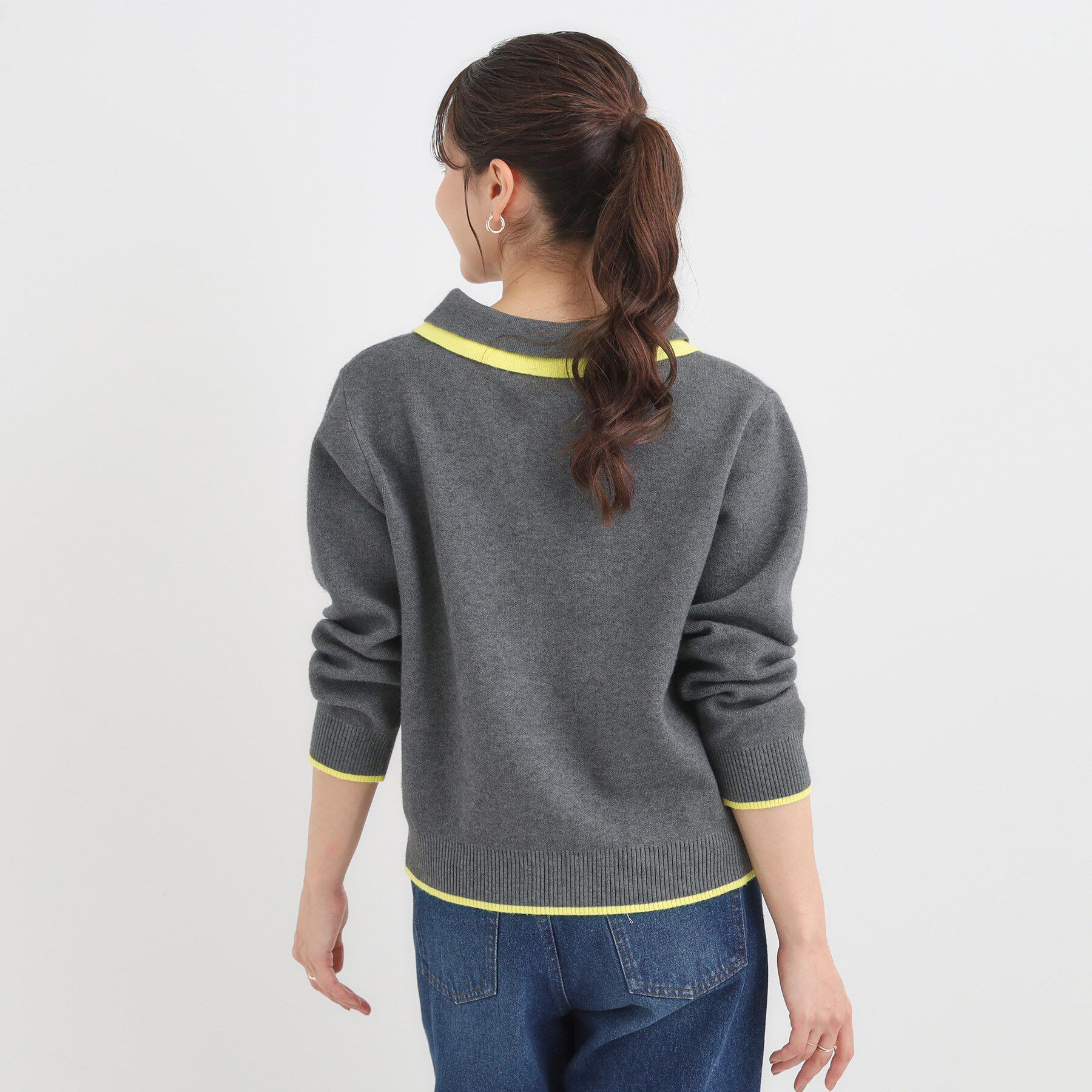 SHOO･LA･RUE「【S-LL】配色がポイントの2枚襟ポロニット」|ニット・セーター|