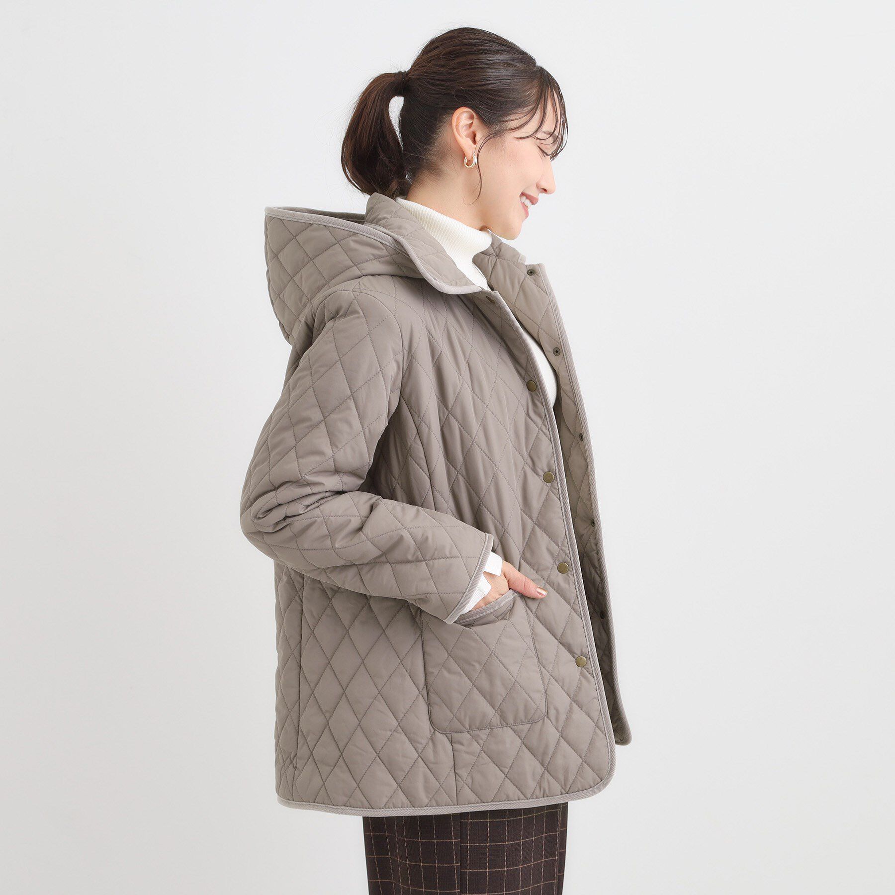 SHOO･LA･RUE「【撥水/フード取り外し可】サッと羽織れる ダイヤ柄キルトジャケット」|その他|