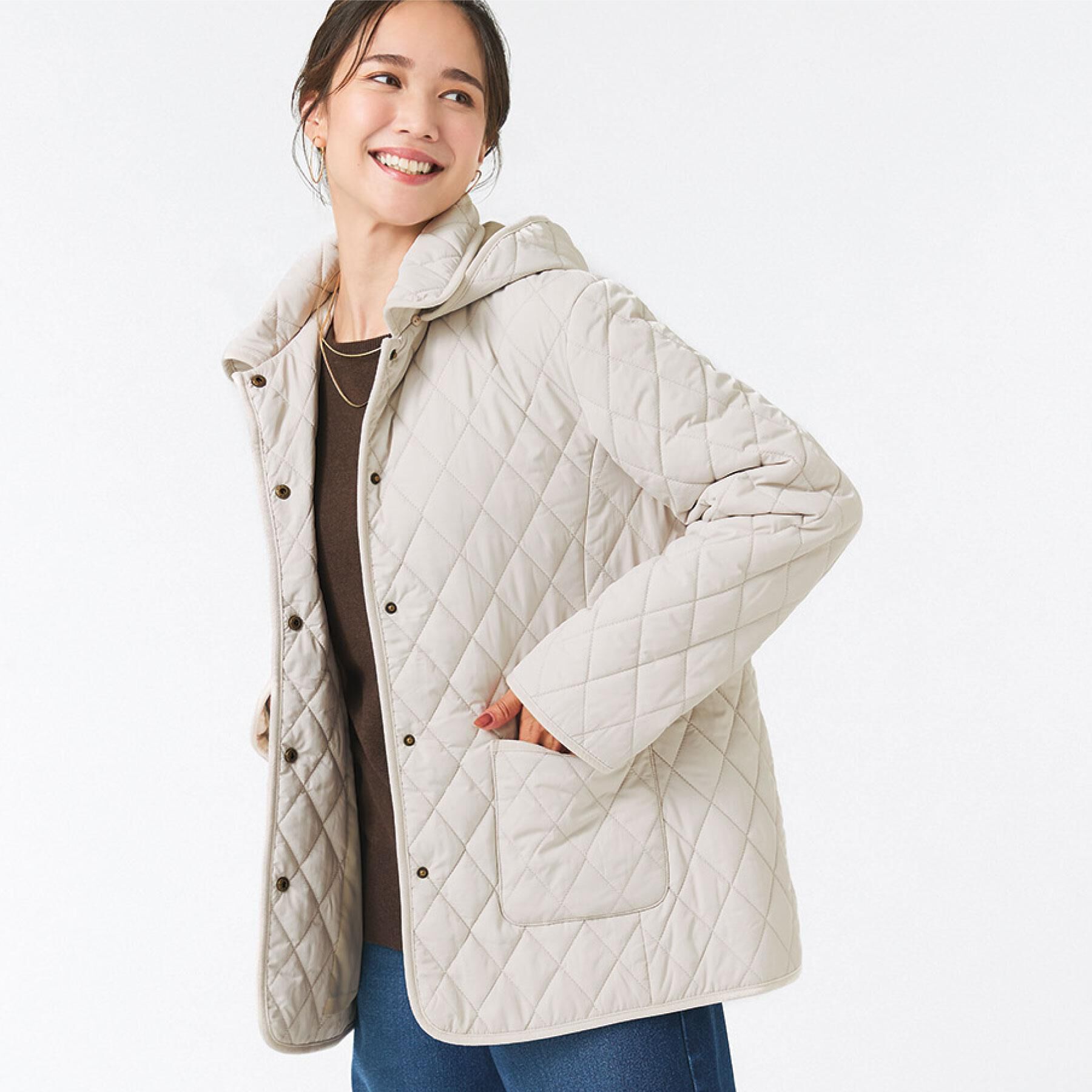 SHOO･LA･RUE「【撥水/フード取り外し可】サッと羽織れる ダイヤ柄キルトジャケット」|その他|