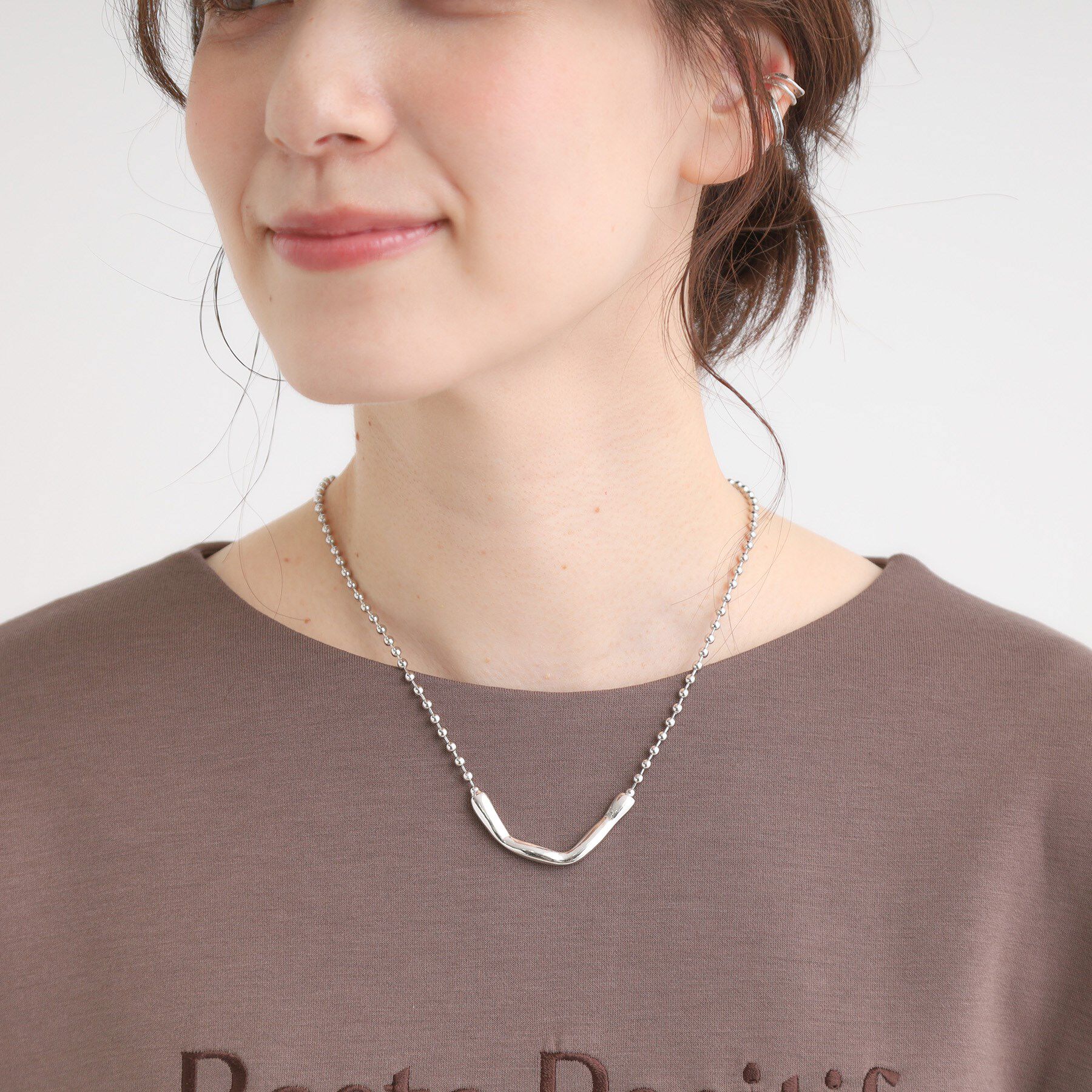SHOO･LA･RUE「カーブメタル＆ボールチェーン」|ネックレス|