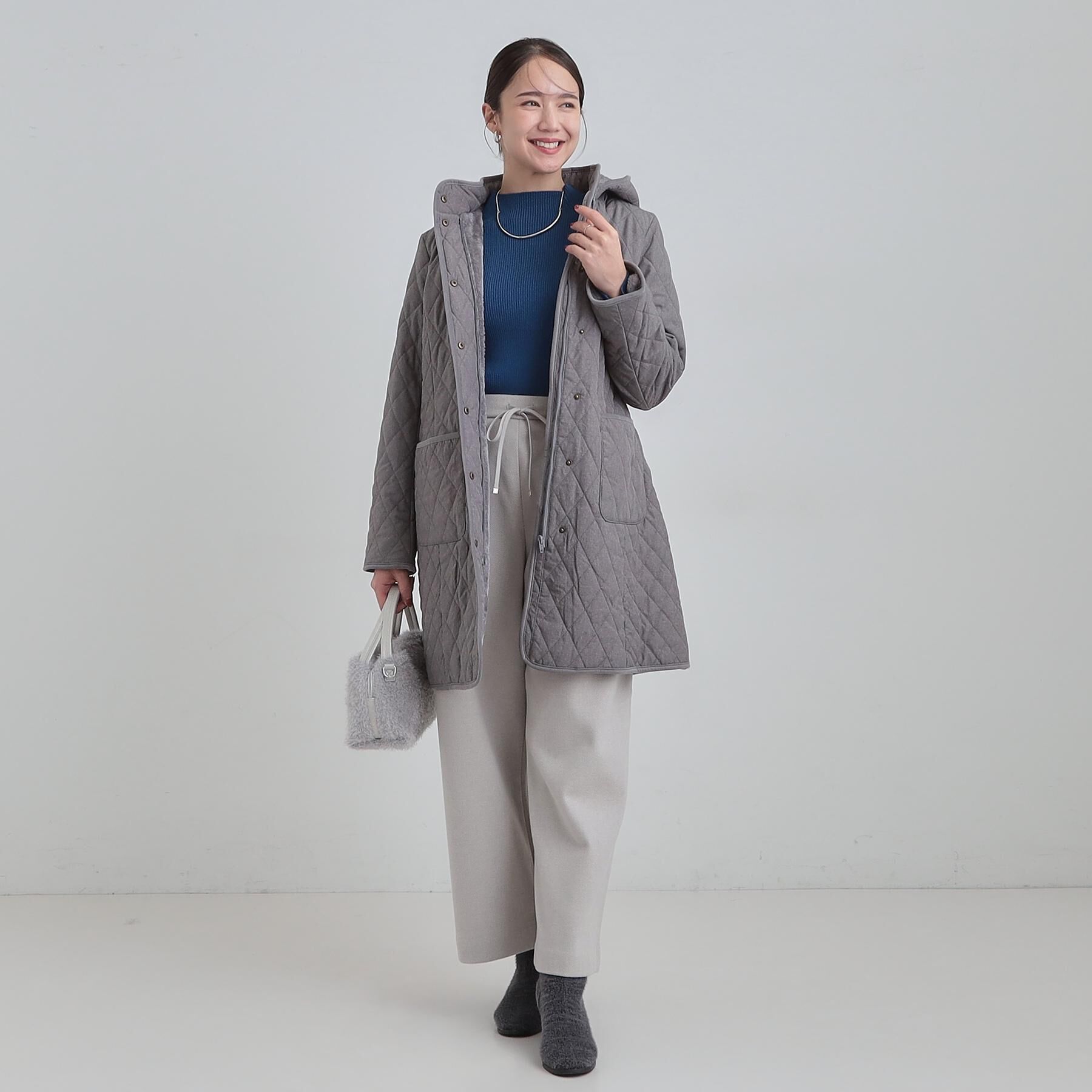 SHOO･LA･RUE「【撥水/フード取り外し可】自然にくびれる あったかダイヤ柄キルトコート【CIRCRIC】」|ダウン|