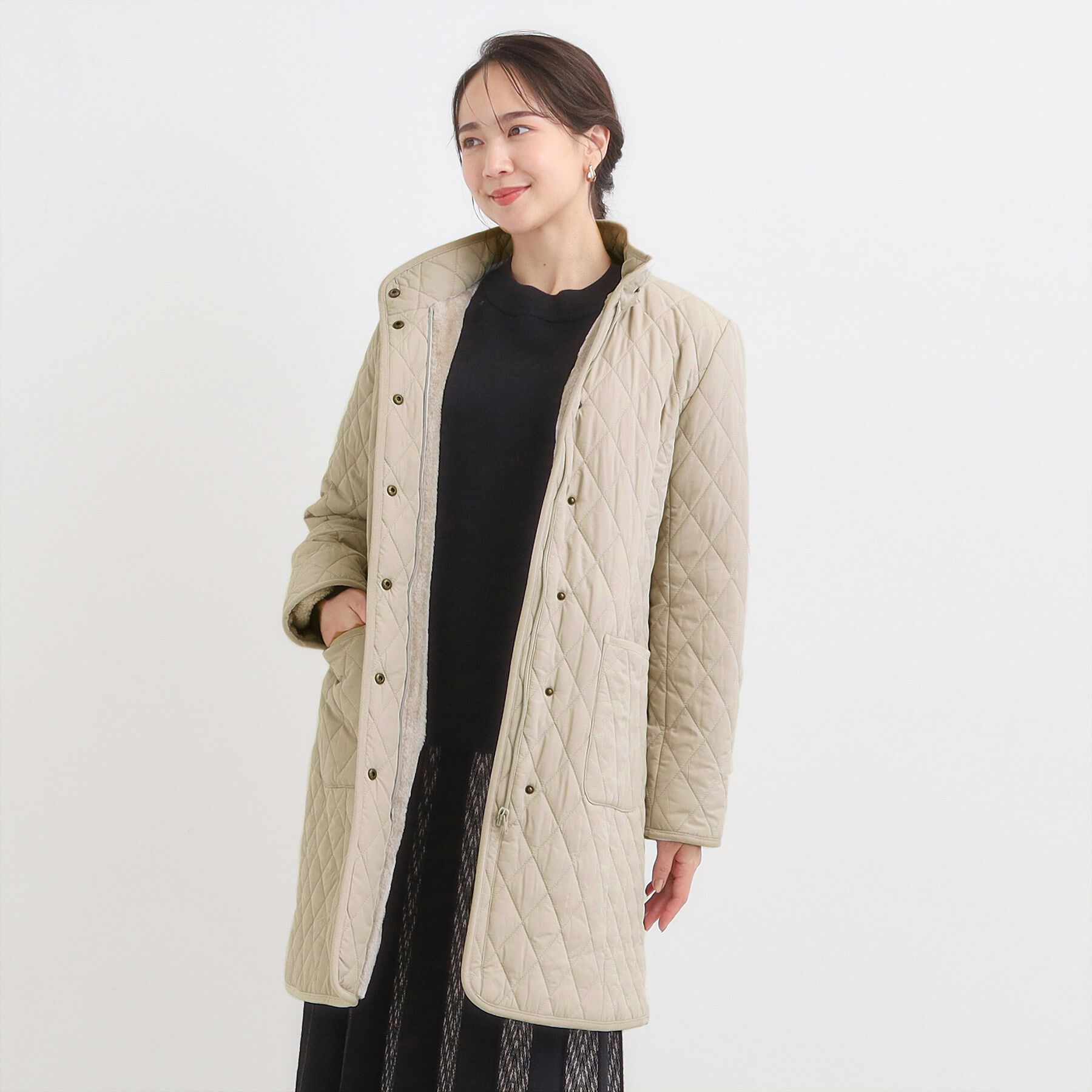 SHOO･LA･RUE「【撥水/フード取り外し可】自然にくびれる あったかダイヤ柄キルトコート【CIRCRIC】」|ダウン|