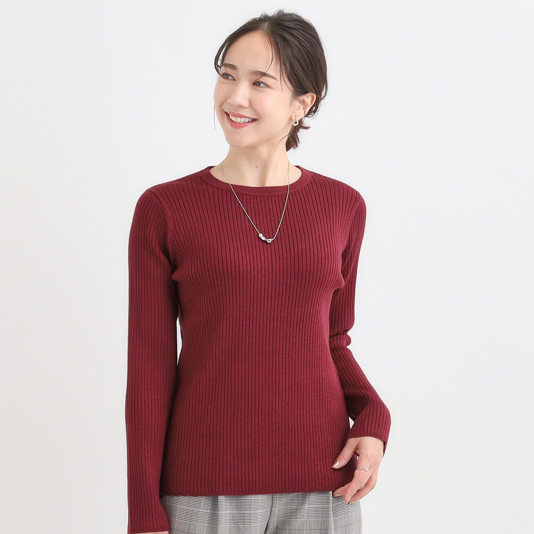 SHOO･LA･RUE「【絶妙なゆるピタ/洗濯機可】ちくちくしにくい リブクルーネックやわらかニット」|ニット・セーター|