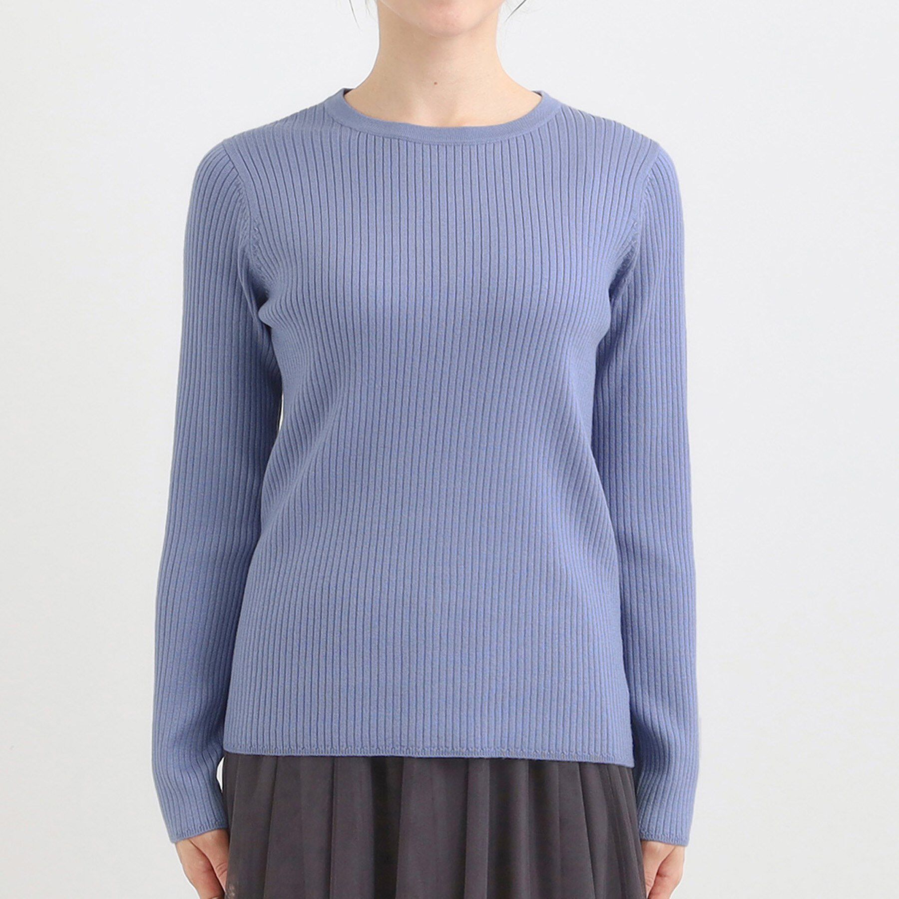 SHOO･LA･RUE「【絶妙なゆるピタ/洗濯機可】ちくちくしにくい リブクルーネックやわらかニット」|ニット・セーター|