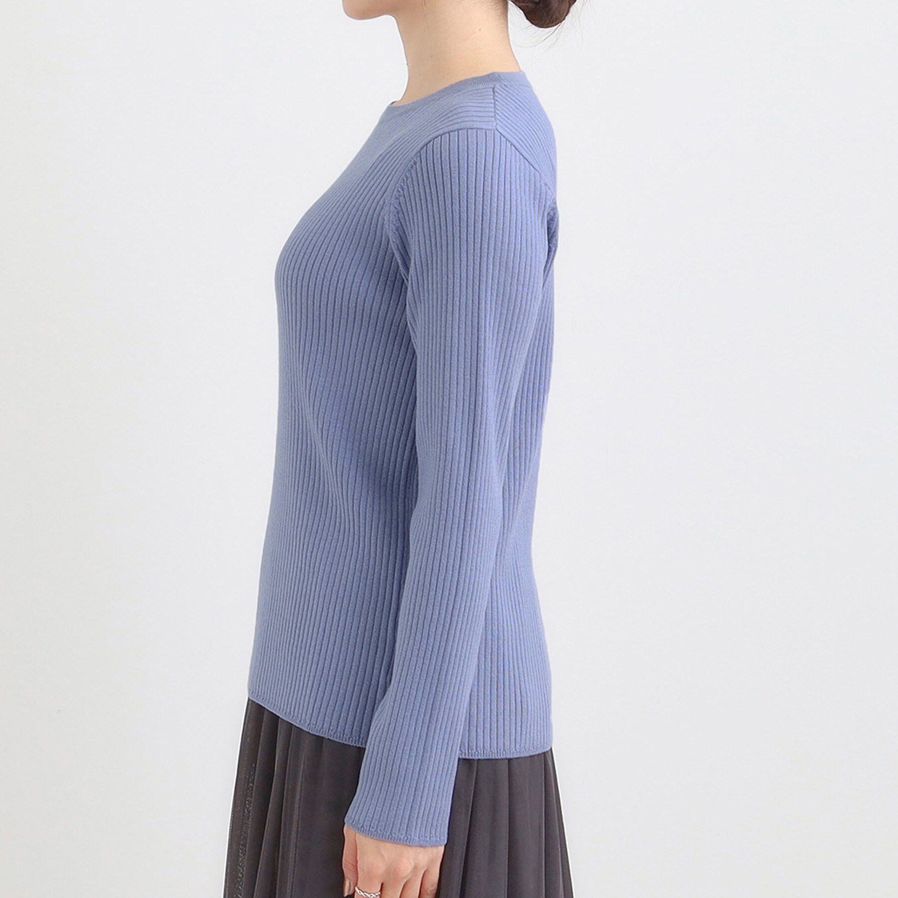 SHOO･LA･RUE「【絶妙なゆるピタ/洗濯機可】ちくちくしにくい リブクルーネックやわらかニット」|ニット・セーター|