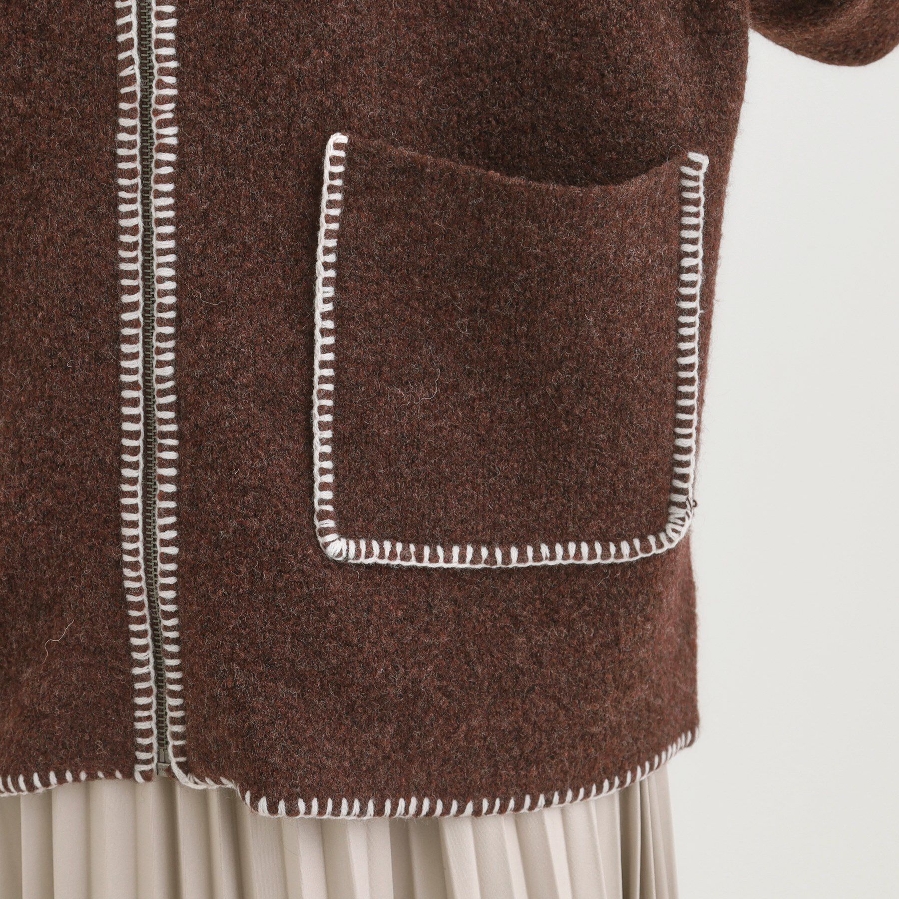 SHOO･LA･RUE「配色ステッチがポイント 襟付きジップニットカーディガン」|カーディガン|