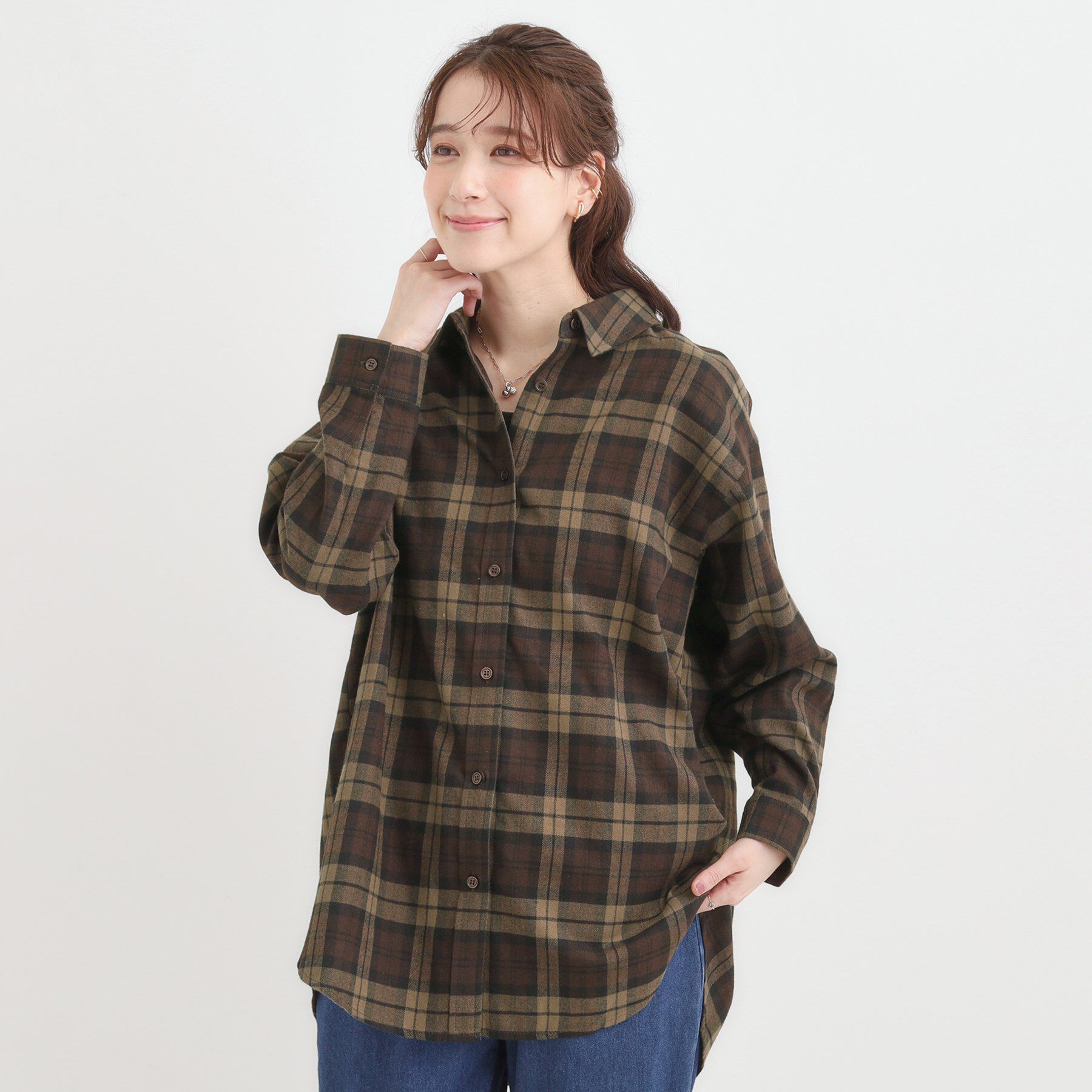 SHOO･LA･RUE「【S-LL】柔らかさが癖になる 起毛コットン オーバーサイズシャツ」|シャツ・ブラウス|