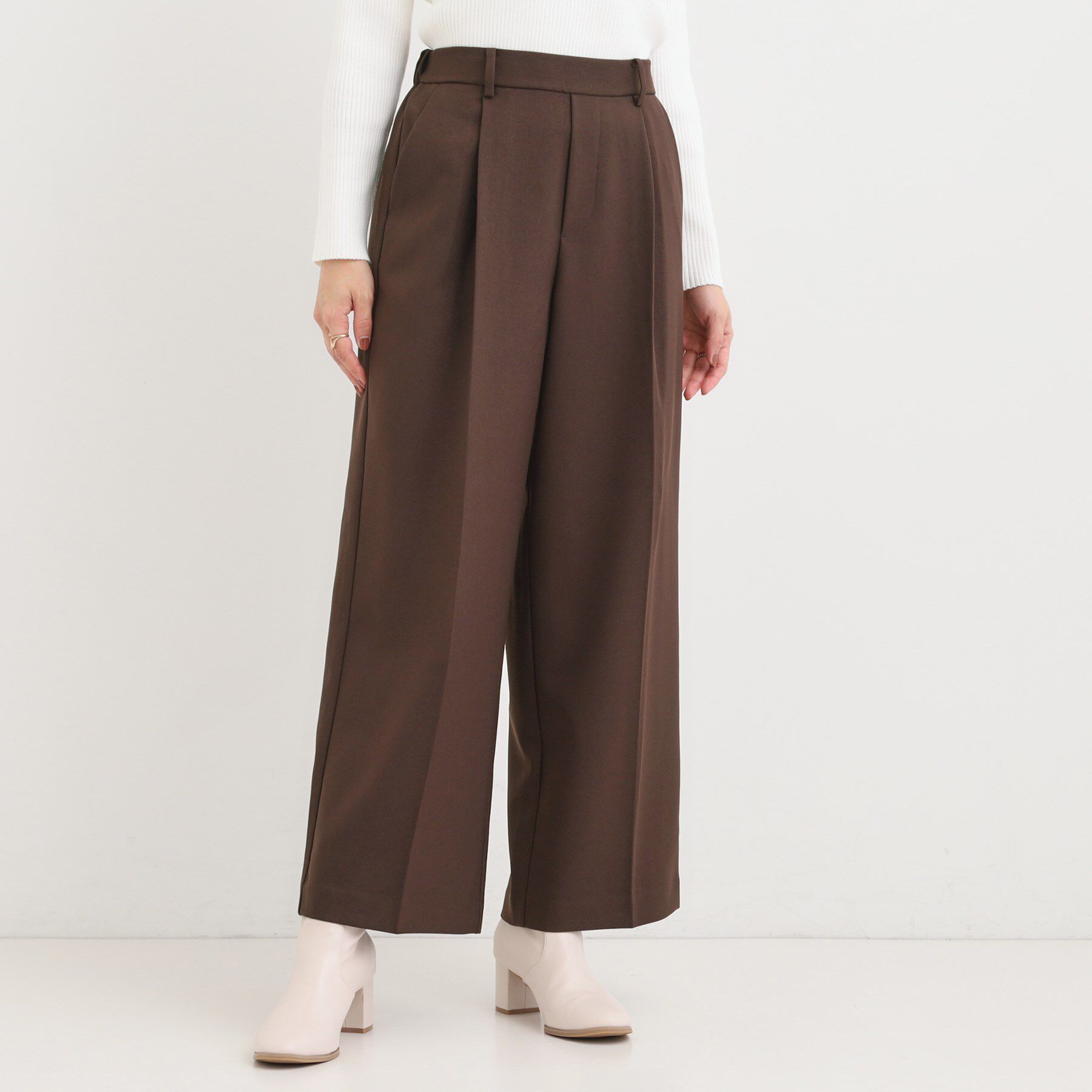 SHOO･LA･RUE「【洗濯機可/S-LL/セットアップ可】脚のラインをきれいに魅せる センタープレスワイドパンツ」|その他|