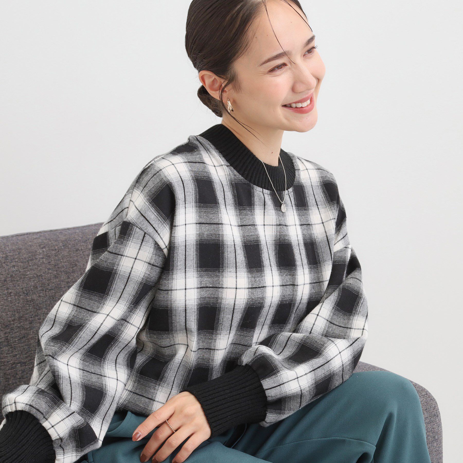 SHOO･LA･RUE「チェック柄プルオーバー」|Tシャツ・カットソー|ブラック(219)