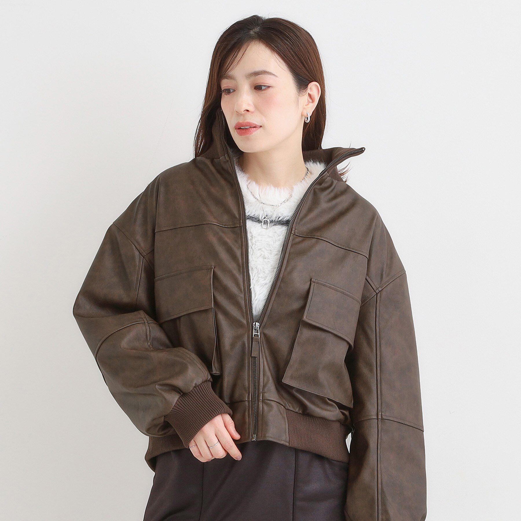 SHOO･LA･RUE「レザー調リブブルゾン」|ブルゾン・スタジャン|