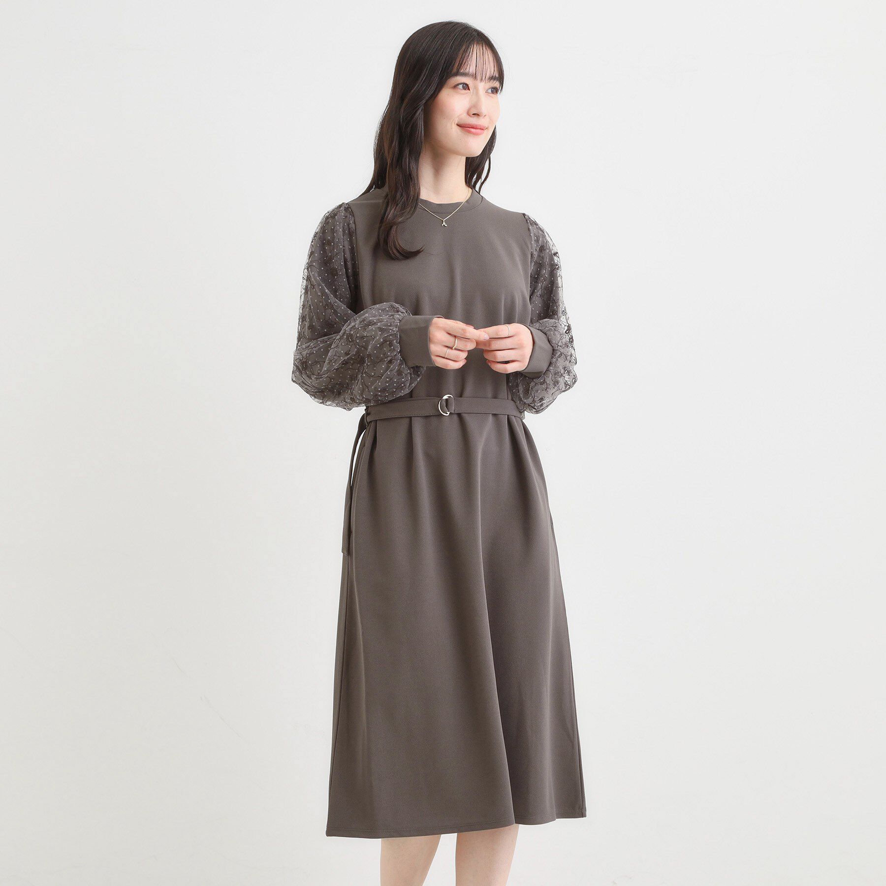 SHOO･LA･RUE「【S-LL】お袖チュールレース切り替えワンピース」|ワンピース|