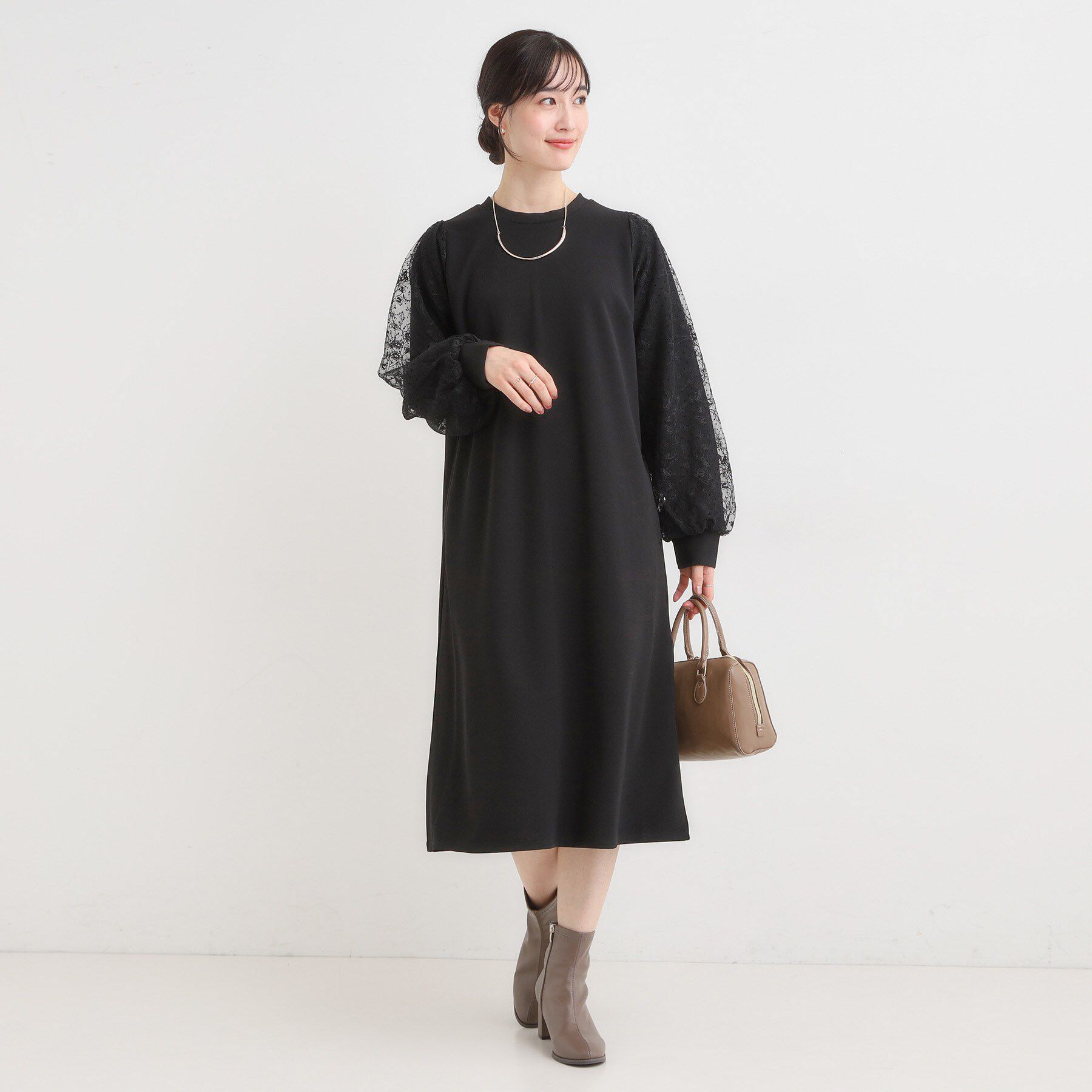 SHOO･LA･RUE「【S-LL】お袖チュールレース切り替えワンピース」|ワンピース|