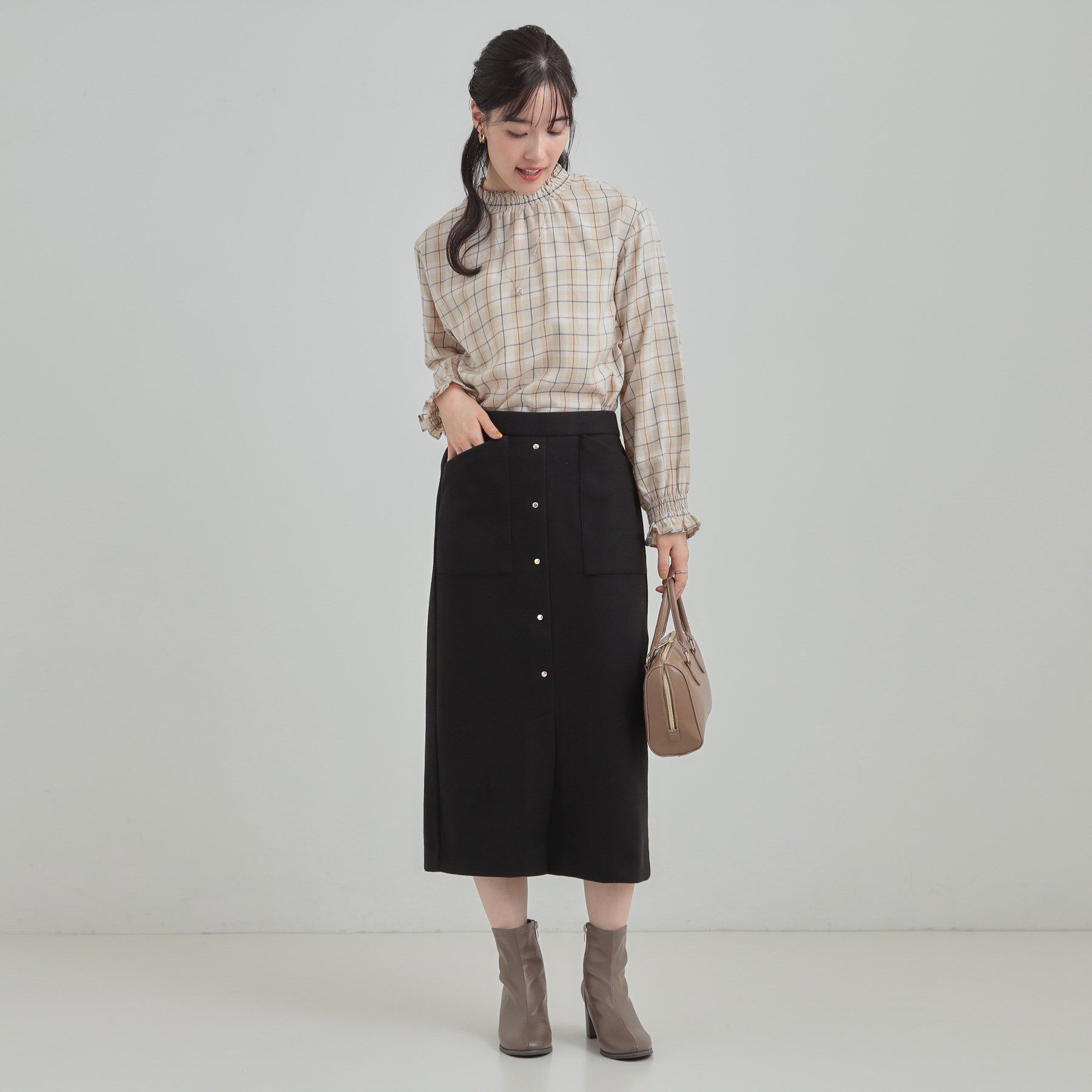 SHOO･LA･RUE「【S-LL/あったか】すらりときれい見え ベイカー風ナロースカート」|スカート|