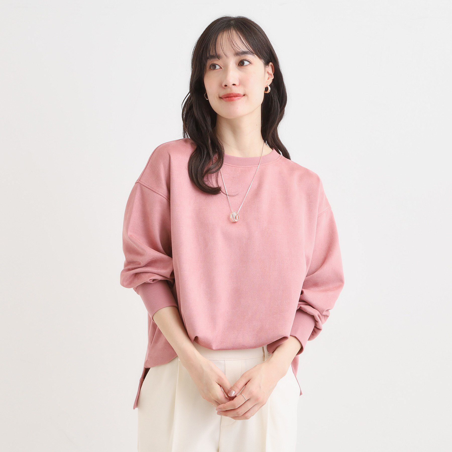 SHOO･LA･RUE「【S-LL】なめらかタッチが癖になる スエード調トップス」|Tシャツ・カットソー|