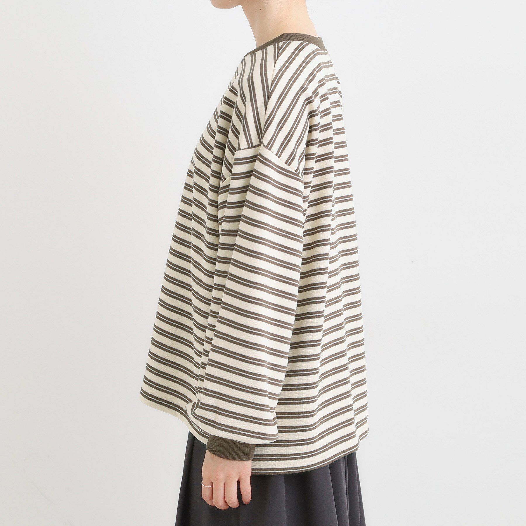 SHOO･LA･RUE「【S-LL/洗濯機可】マルチボーダー ミニ裏毛トップス」|Tシャツ・カットソー|