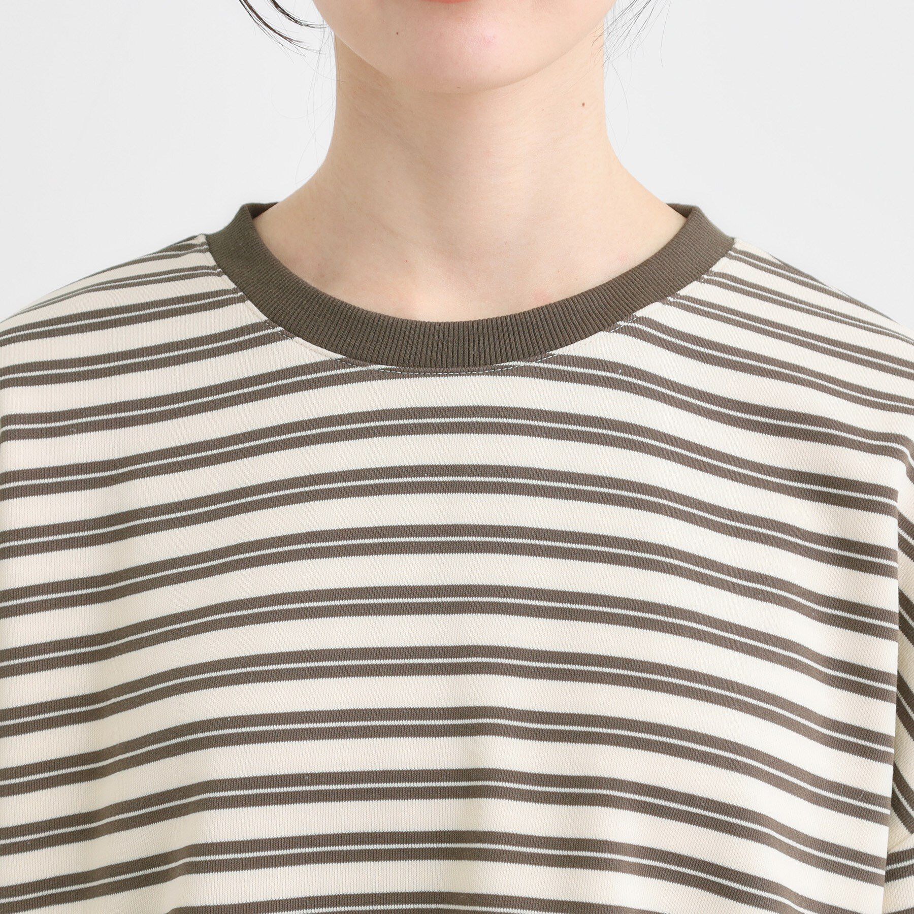 SHOO･LA･RUE「【S-LL/洗濯機可】マルチボーダー ミニ裏毛トップス」|Tシャツ・カットソー|