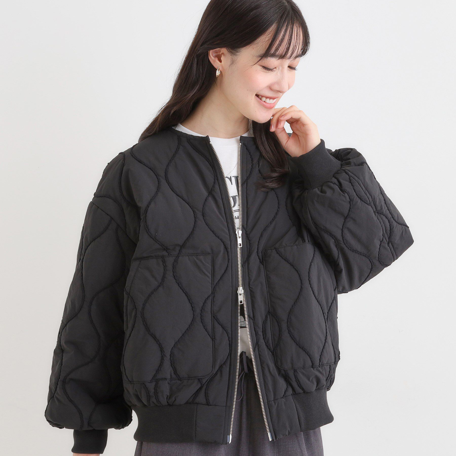 SHOO･LA･RUE「モールキルティング中綿ブルゾン」|ブルゾン・スタジャン|ブラック(019)