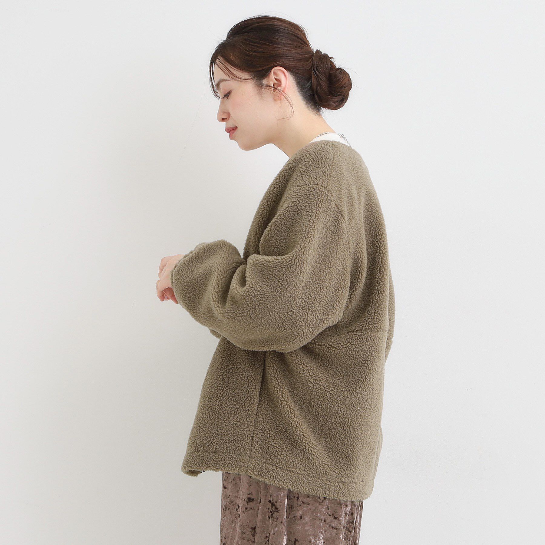 SHOO･LA･RUE「【洗濯機可】即サマになる ノーカラー ボアブルゾン」|ブルゾン・スタジャン|