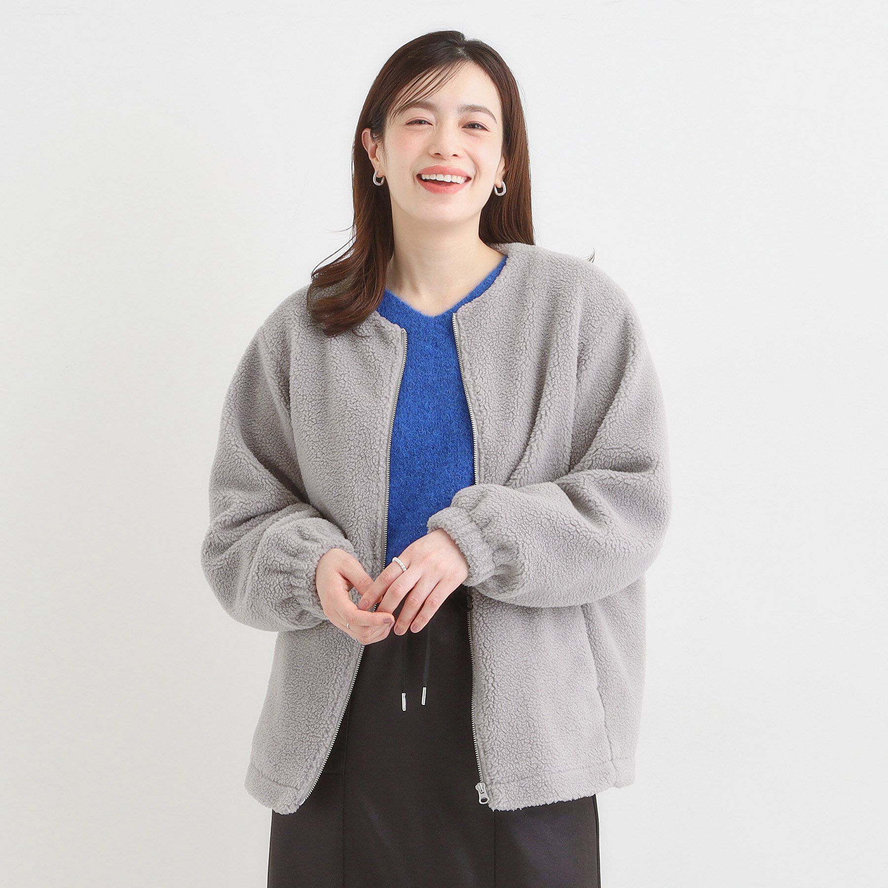 SHOO･LA･RUE「【洗濯機可】即サマになる ノーカラー ボアブルゾン」|ブルゾン・スタジャン|