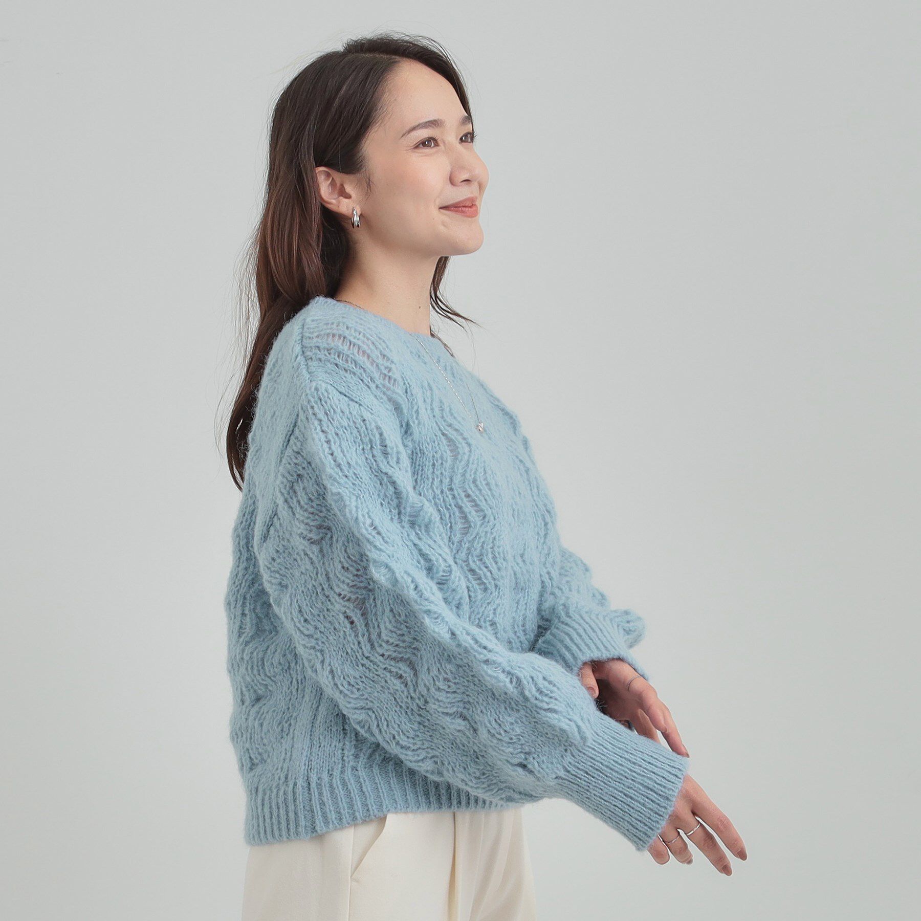 SHOO･LA･RUE「【S-LL】ふんわり大人の 透かし編みニットトップス」|ニット・セーター|