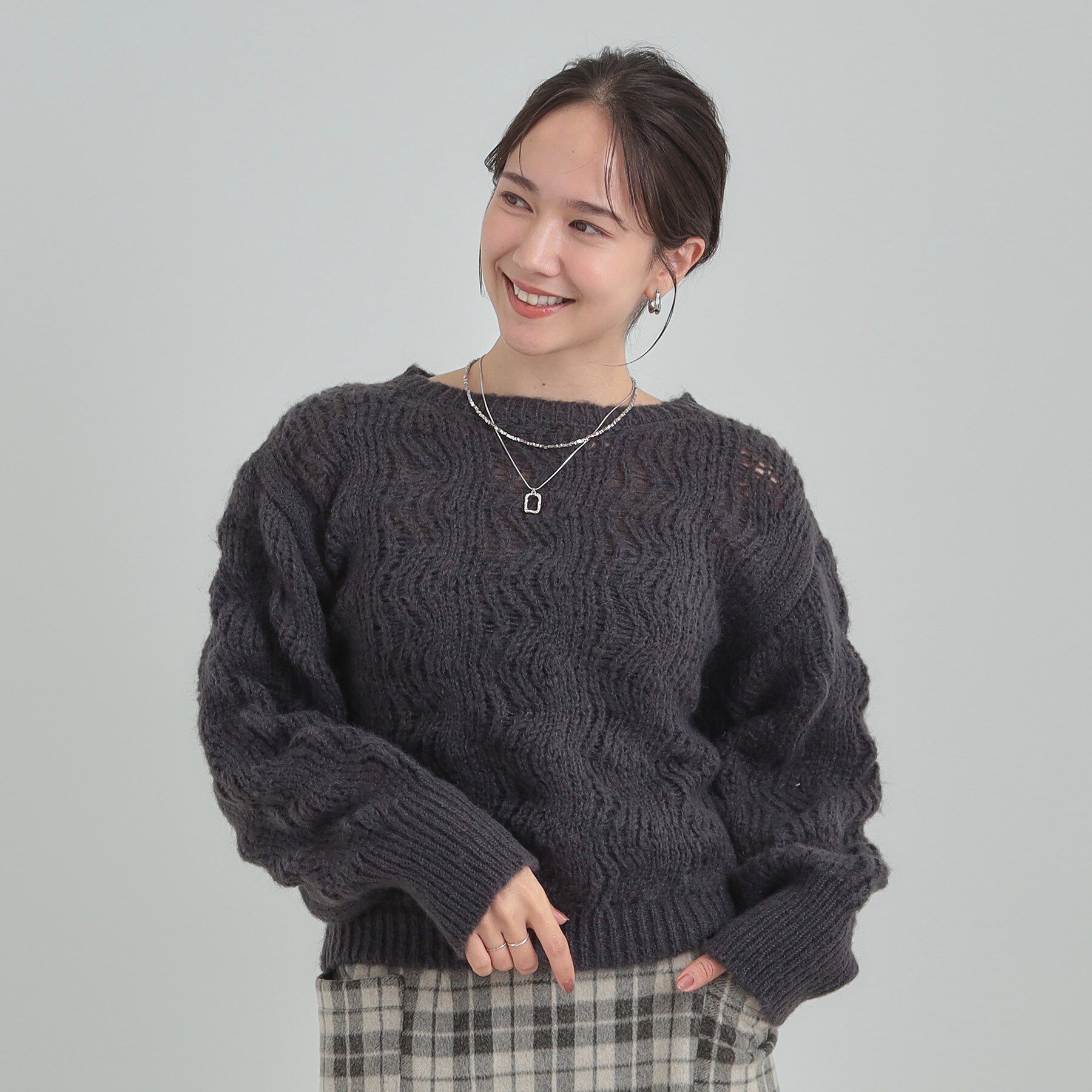 SHOO･LA･RUE「【S-LL】ふんわり大人の 透かし編みニットトップス」|ニット・セーター|