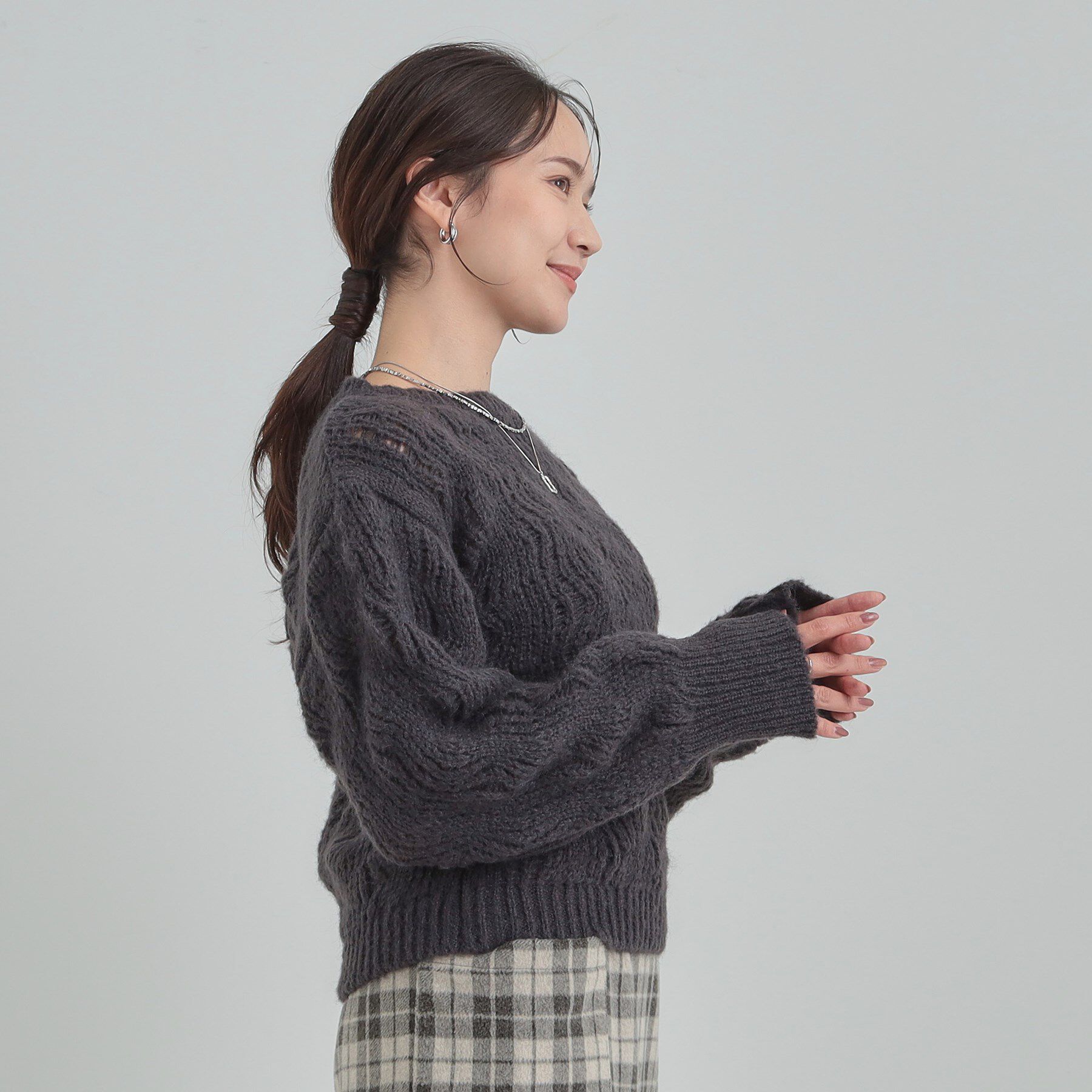 SHOO･LA･RUE「【S-LL】ふんわり大人の 透かし編みニットトップス」|ニット・セーター|