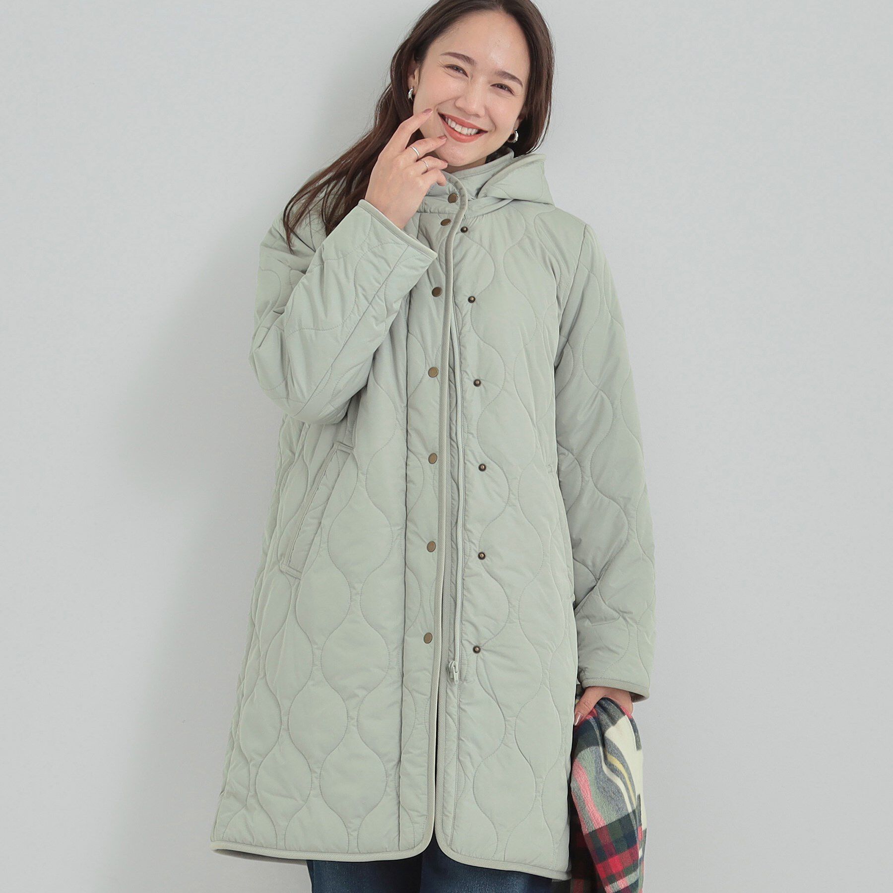 SHOO･LA･RUE「【撥水/フード取り外し可】冬に嬉しいこだわり満載 ひょうたん柄キルトコート」|その他|ミントグリーン(02