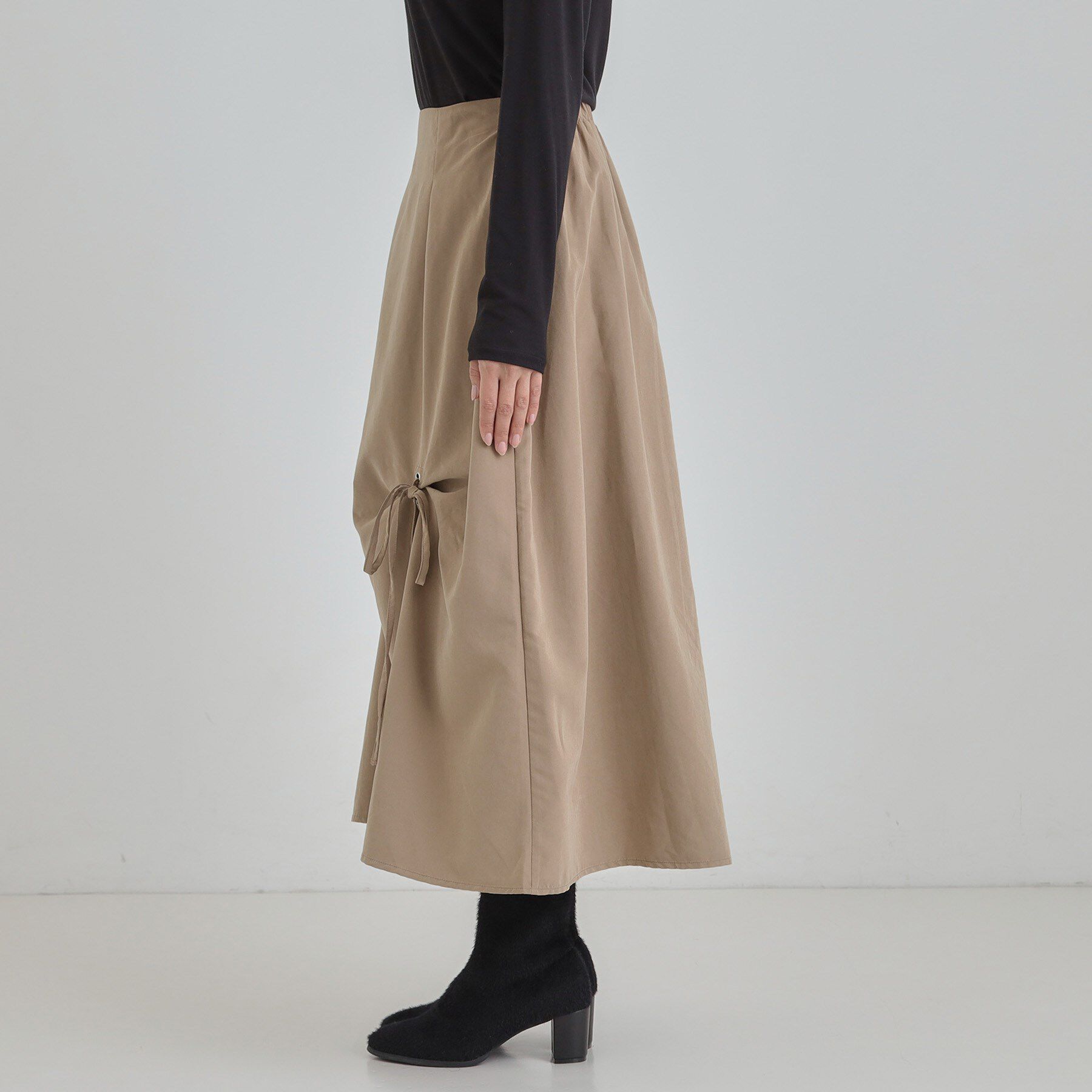 SHOO･LA･RUE「リボンタック ピーチ起毛 フレアスカート」|スカート|