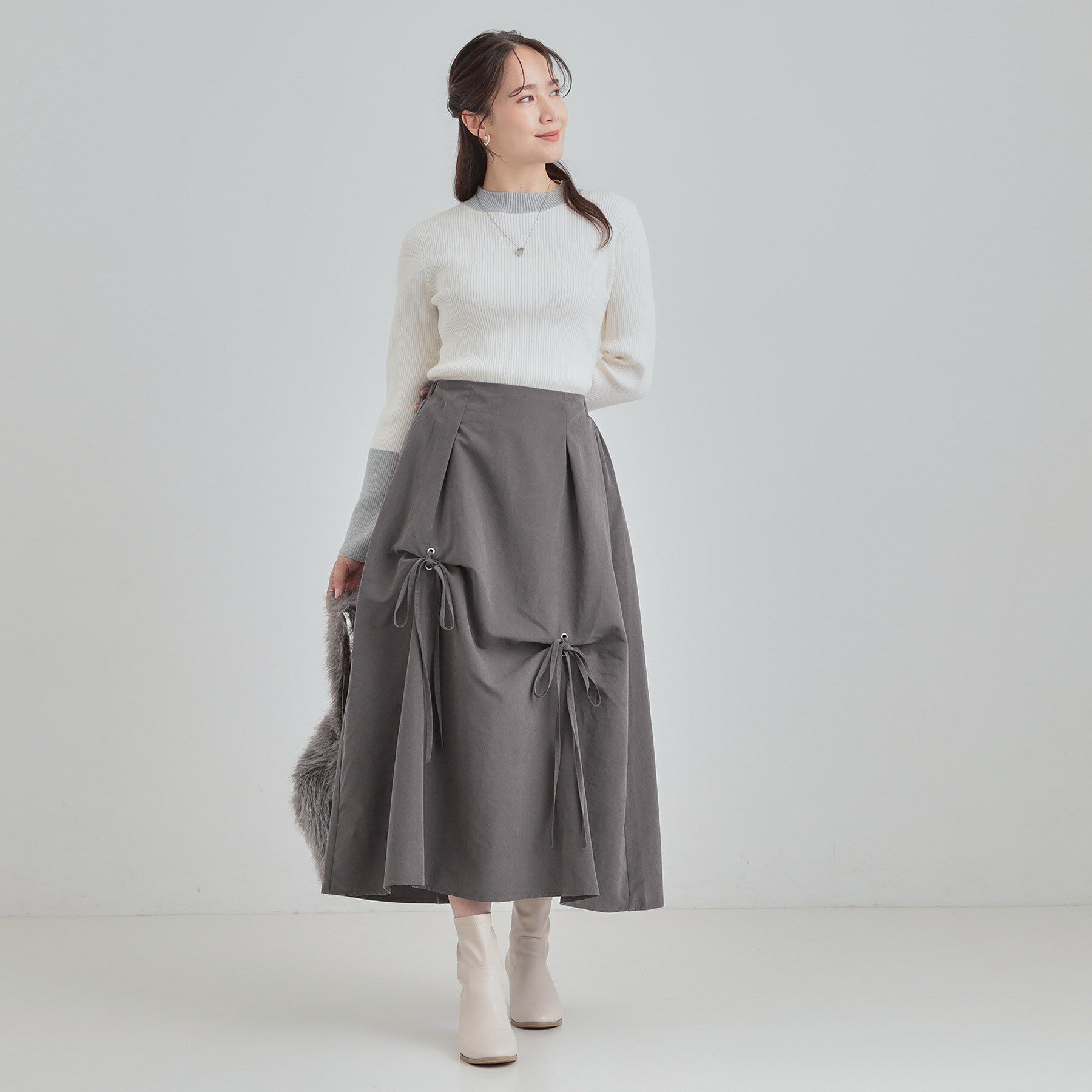 SHOO･LA･RUE「リボンタック ピーチ起毛 フレアスカート」|スカート|