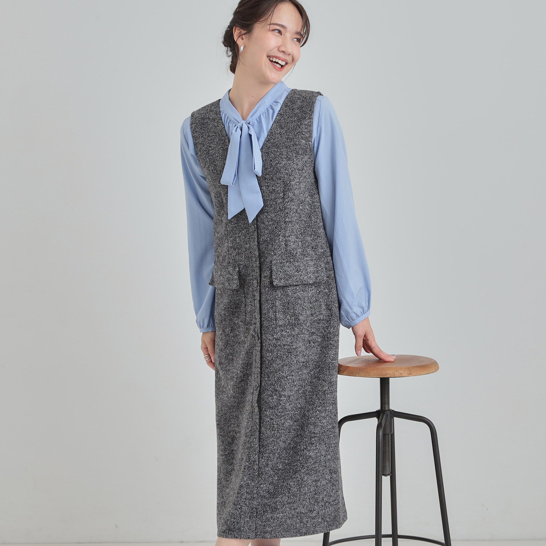 SHOO･LA･RUE「【S-LL】甘すぎない大人のツイード調ジャンスカ」|ワンピース|ブラック(019)