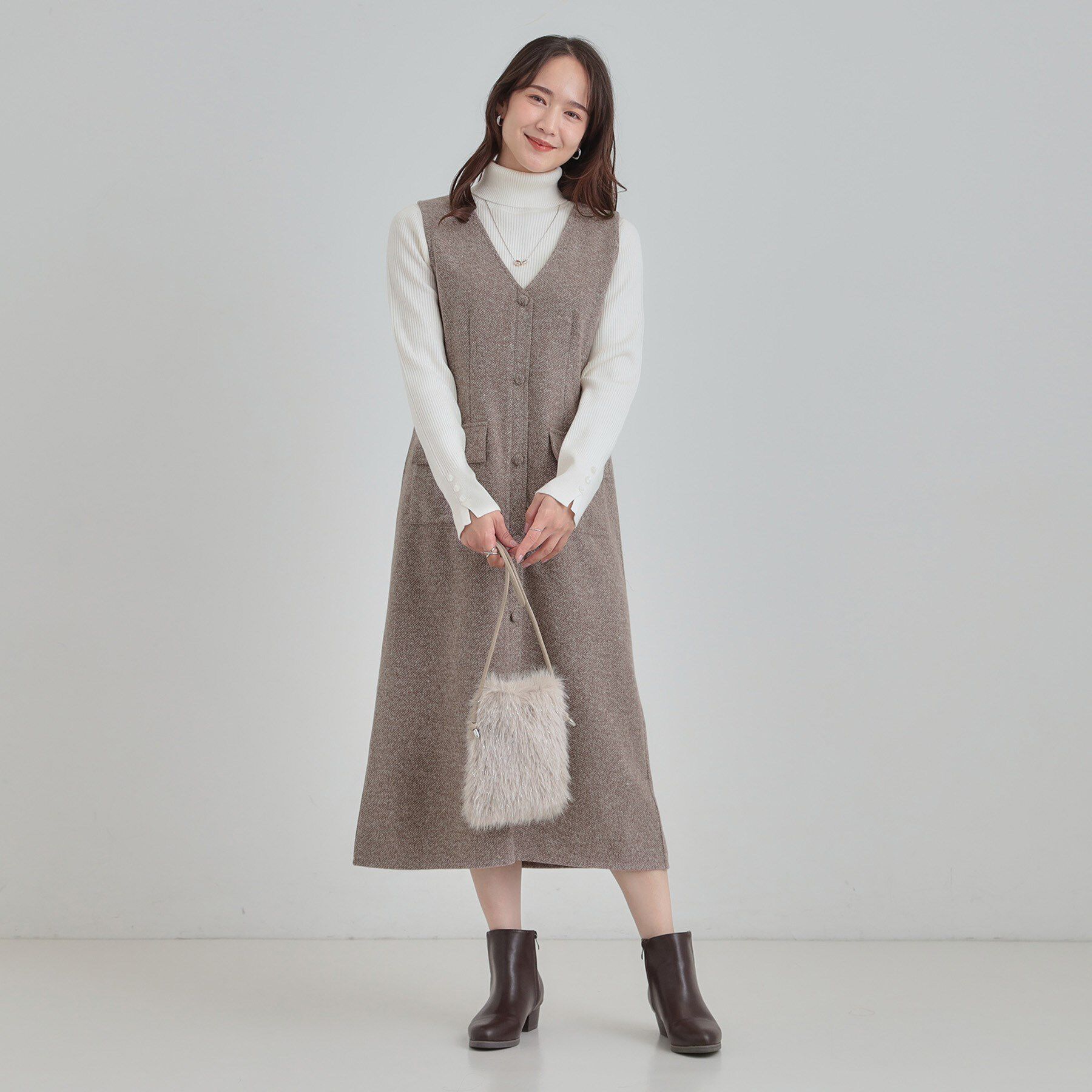 SHOO･LA･RUE「【S-LL】甘すぎない大人のツイード調ジャンスカ」|ワンピース|