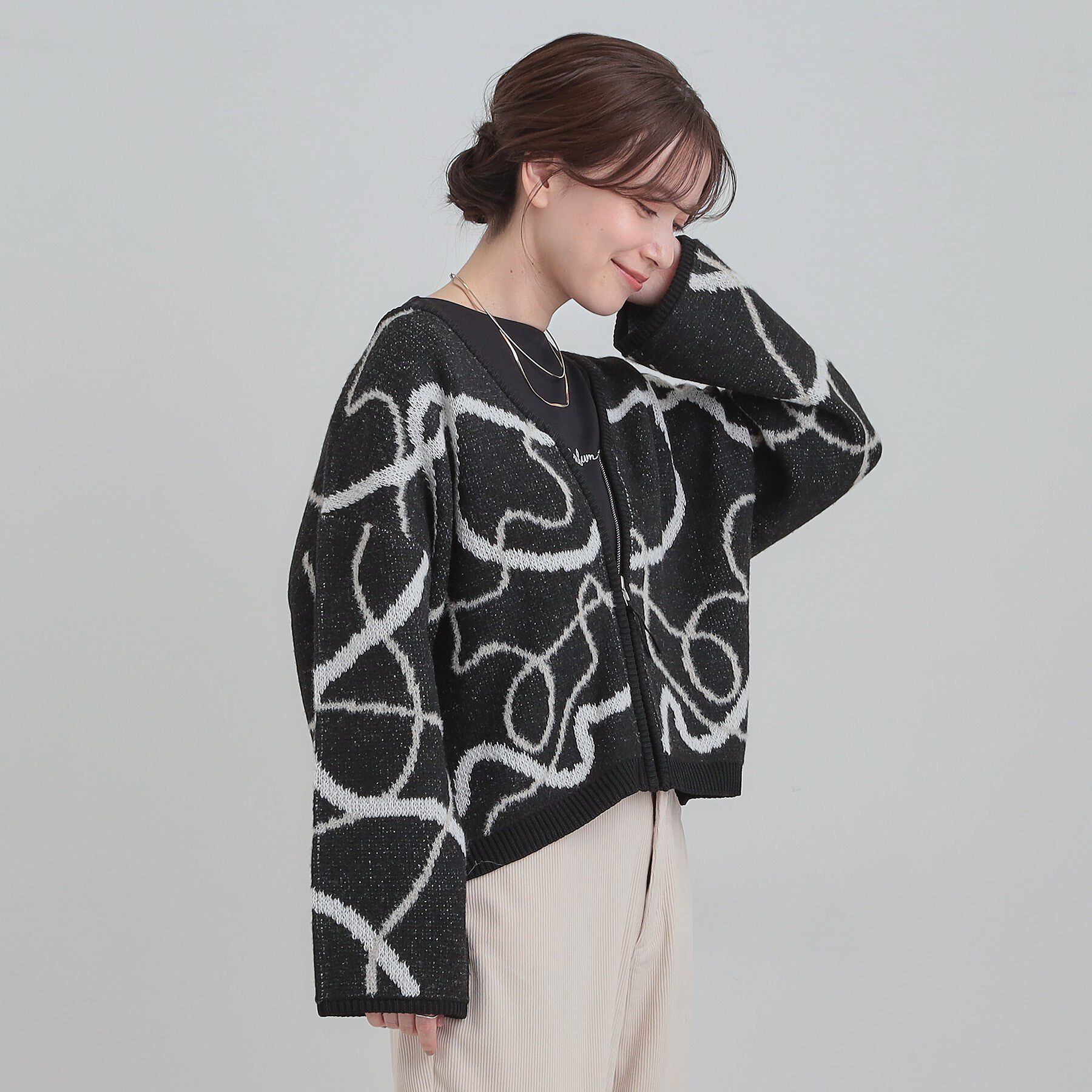 SHOO･LA･RUE「【洗濯機可】選べる3柄 VネックZIPカーディガン」|カーディガン|