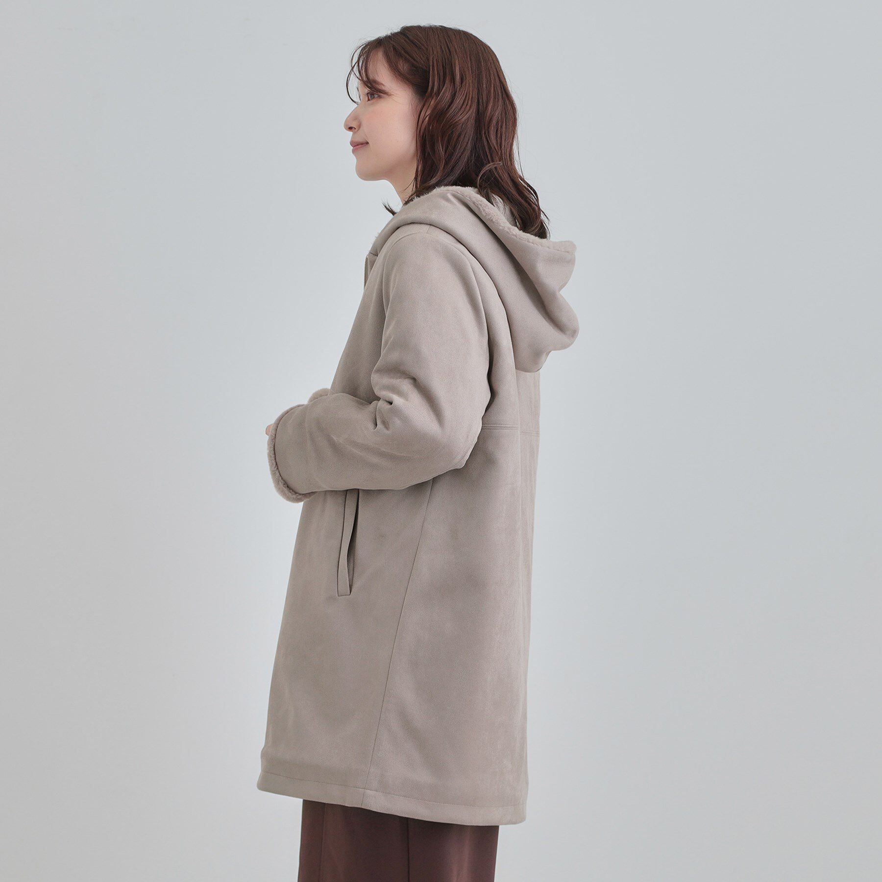 SHOO･LA･RUE「【S-LL】マットな色味が大人な雰囲気 スエード調フードコート」|その他|