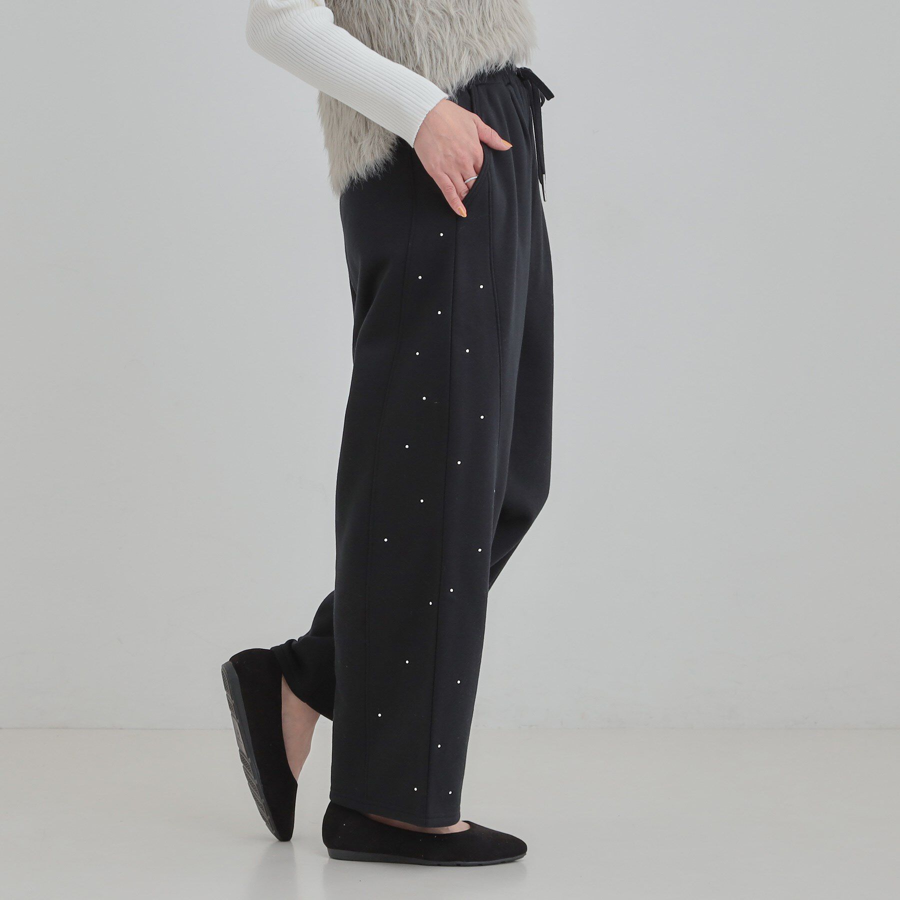 SHOO･LA･RUE「【洗濯機可/あったか/S-LL】裏起毛ストーン付き スウェットカーブパンツ」|その他|