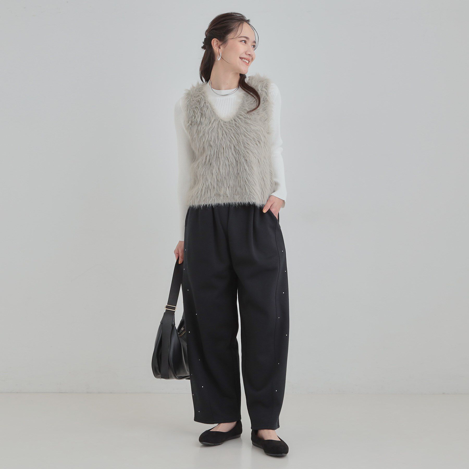 SHOO･LA･RUE「【洗濯機可/あったか/S-LL】裏起毛ストーン付き スウェットカーブパンツ」|その他|