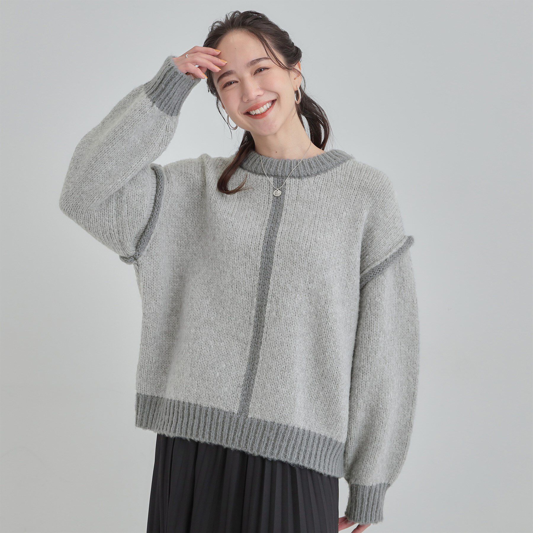 SHOO･LA･RUE「【S-LL】配色デザインがポイント ざっくり編みゆるニット」|ニット・セーター|