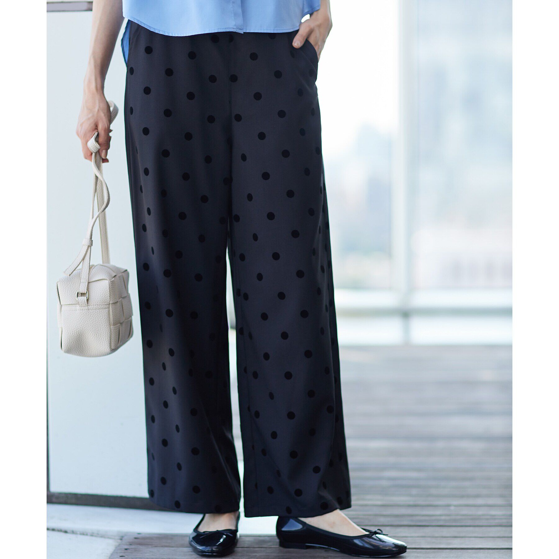 Dessin「【後ろゴム・洗える】フロッキードットイージーパンツ（S～L）」|その他|ブラック(119)