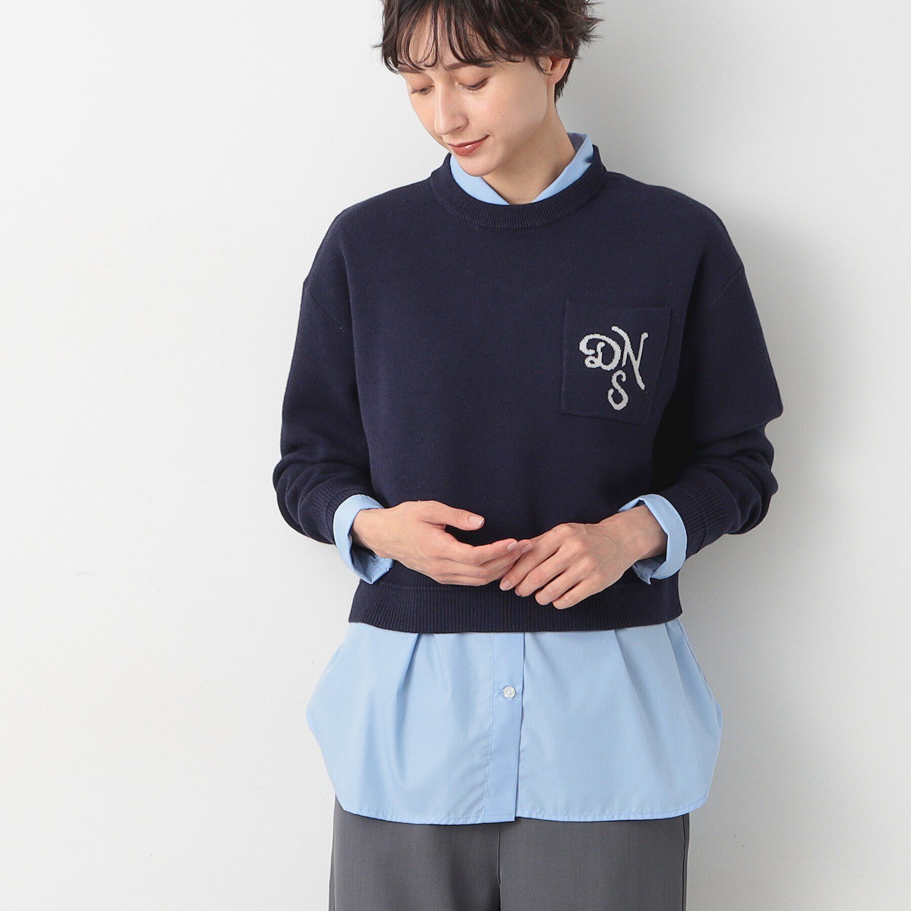 Dessin「【洗える】ロゴジャカードショート丈ニット（XS～L）」|ニット・セーター|ブルー(093)
