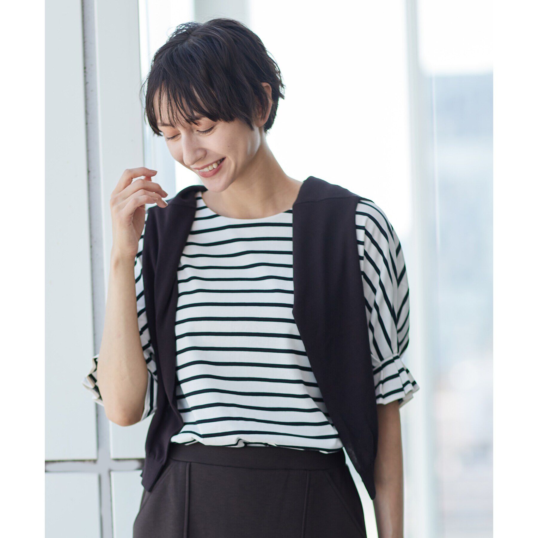 Dessin「【秋色登場・洗える】袖口タックカットソー（XS～L）」|Tシャツ・カットソー|ブラック(319)