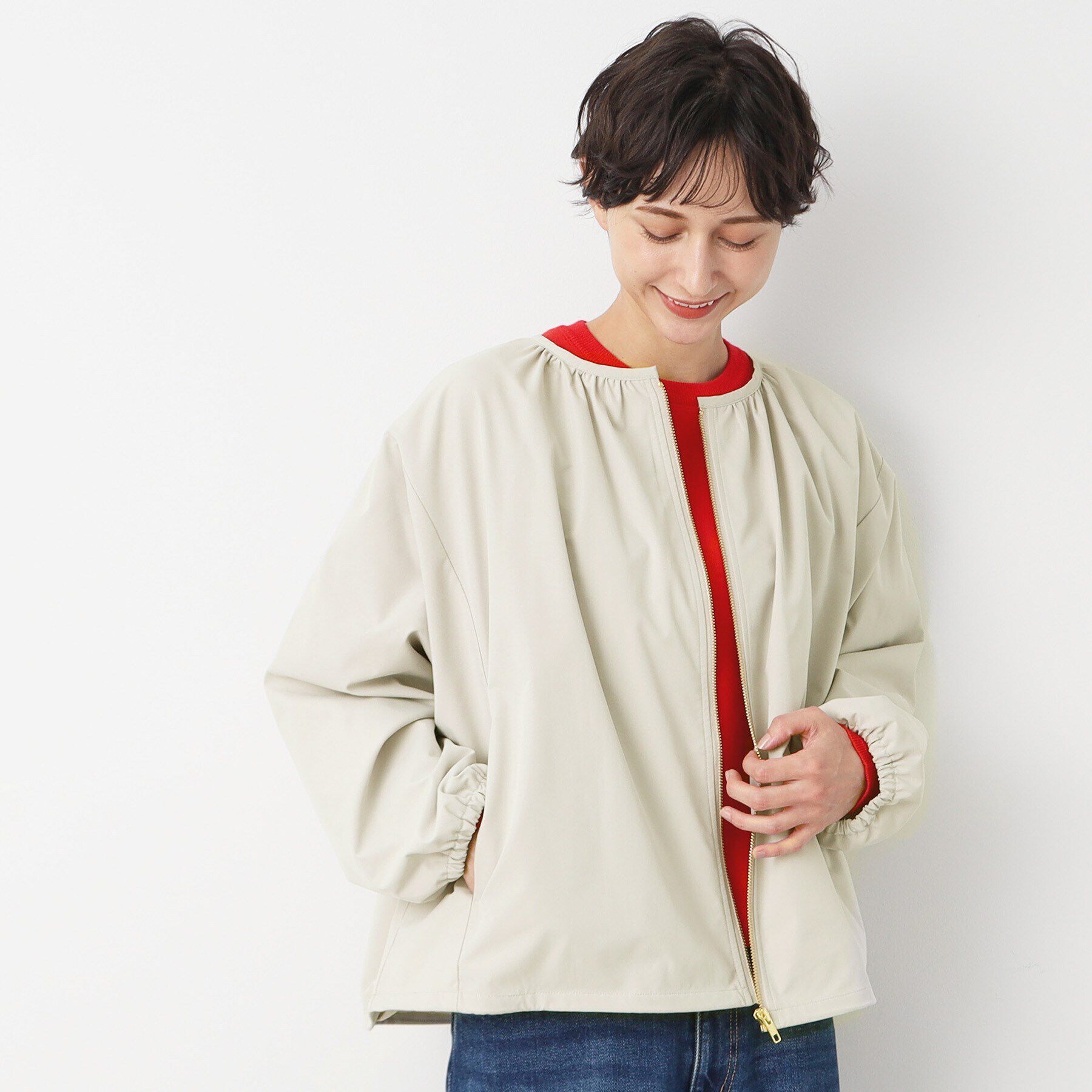 Dessin「【軽羽織り・洗える】ドローコード付きオーバーブルゾン」|ブルゾン・スタジャン|