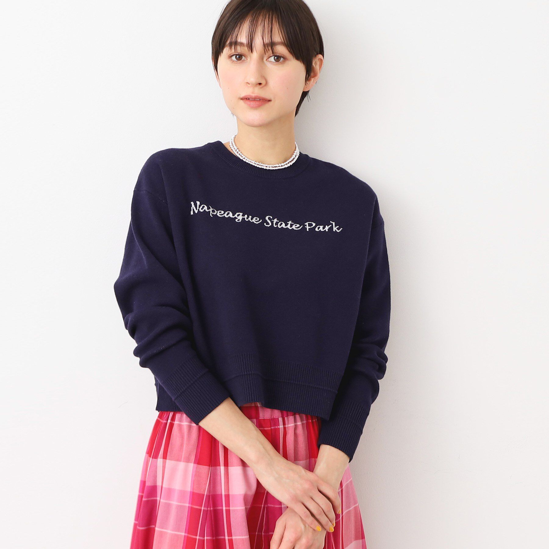 Dessin「【洗える】クロップド丈ロゴジャカードニット（S～L）」|ニット・セーター|ネイビー(094)