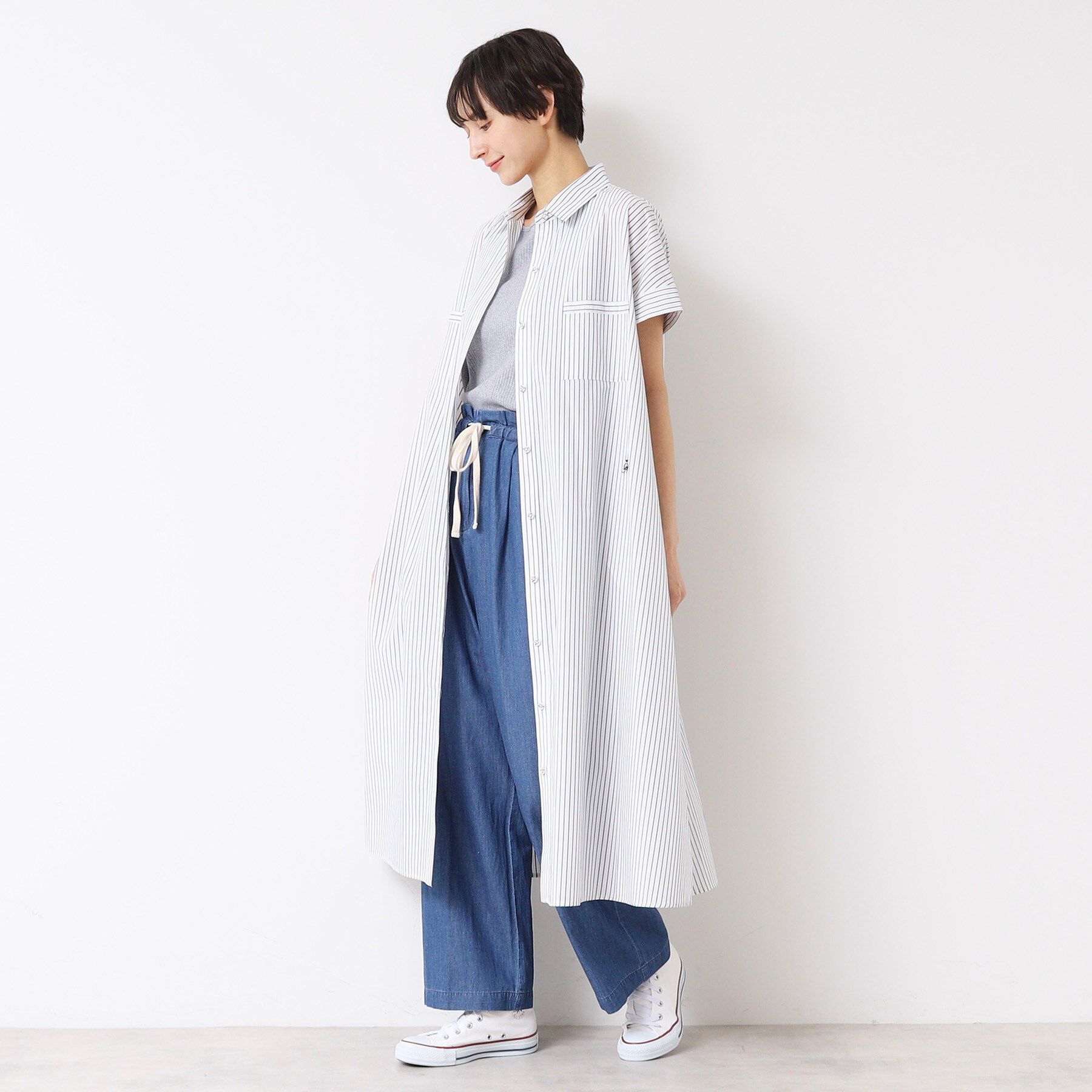 Dessin「【洗える】オリジナルストライプ柄シャツワンピース（S～L）」|ワンピース|