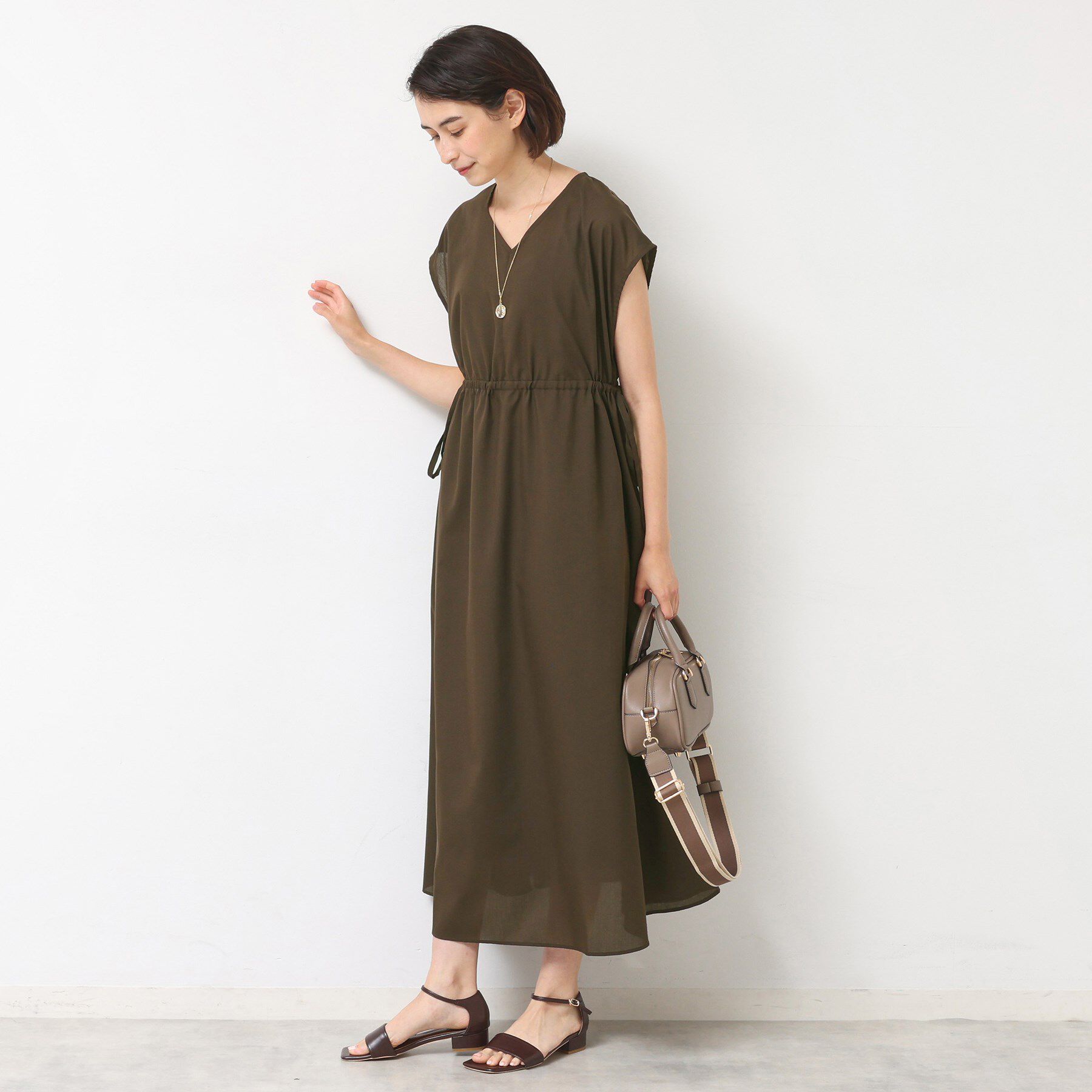 Dessin「【リンクコーデ・洗える】ウエストドロスト付きチェック柄ワンピース」|ワンピース|