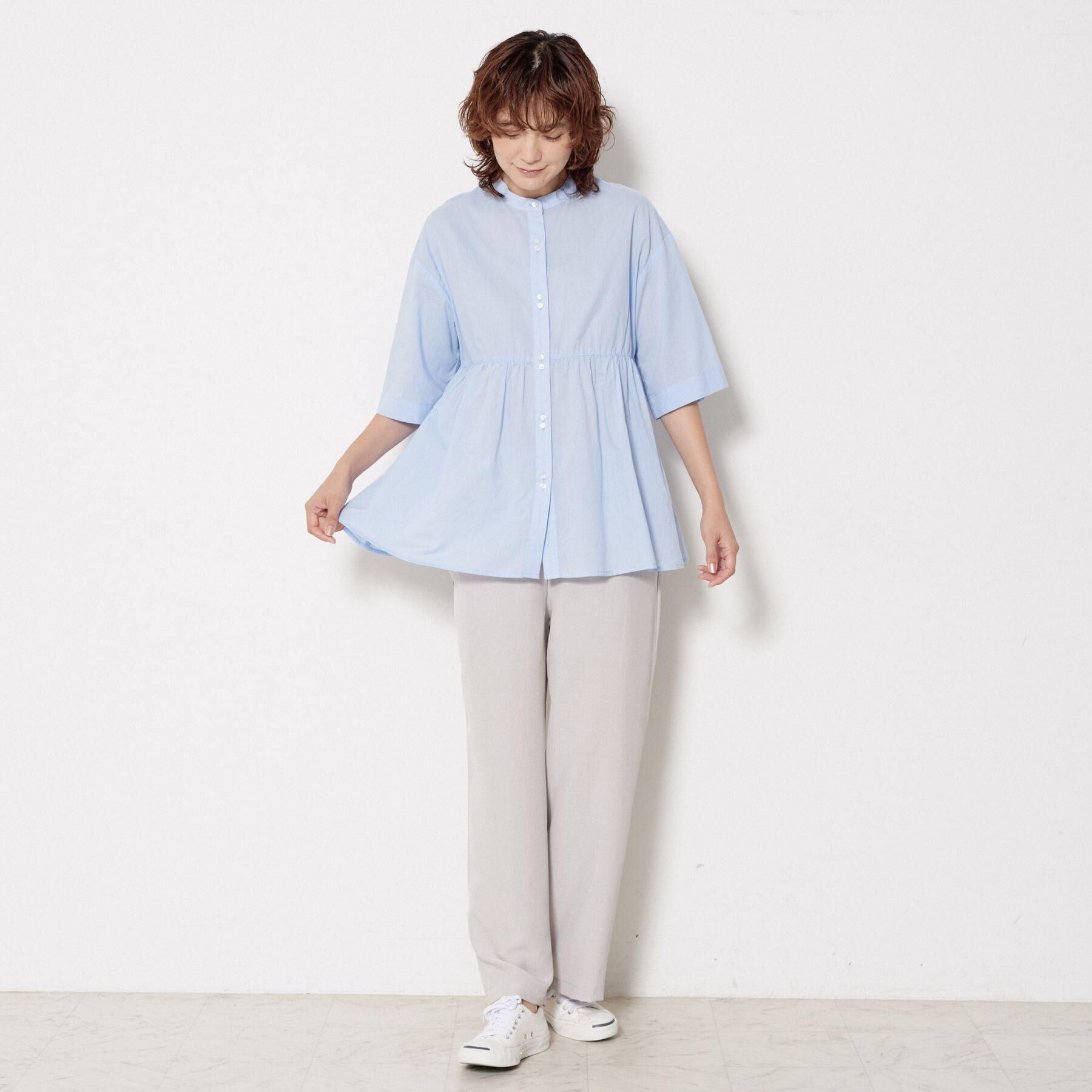 Dessin「【洗える／体型カバー】バンドカラーペプラムブラウス」|シャツ・ブラウス|