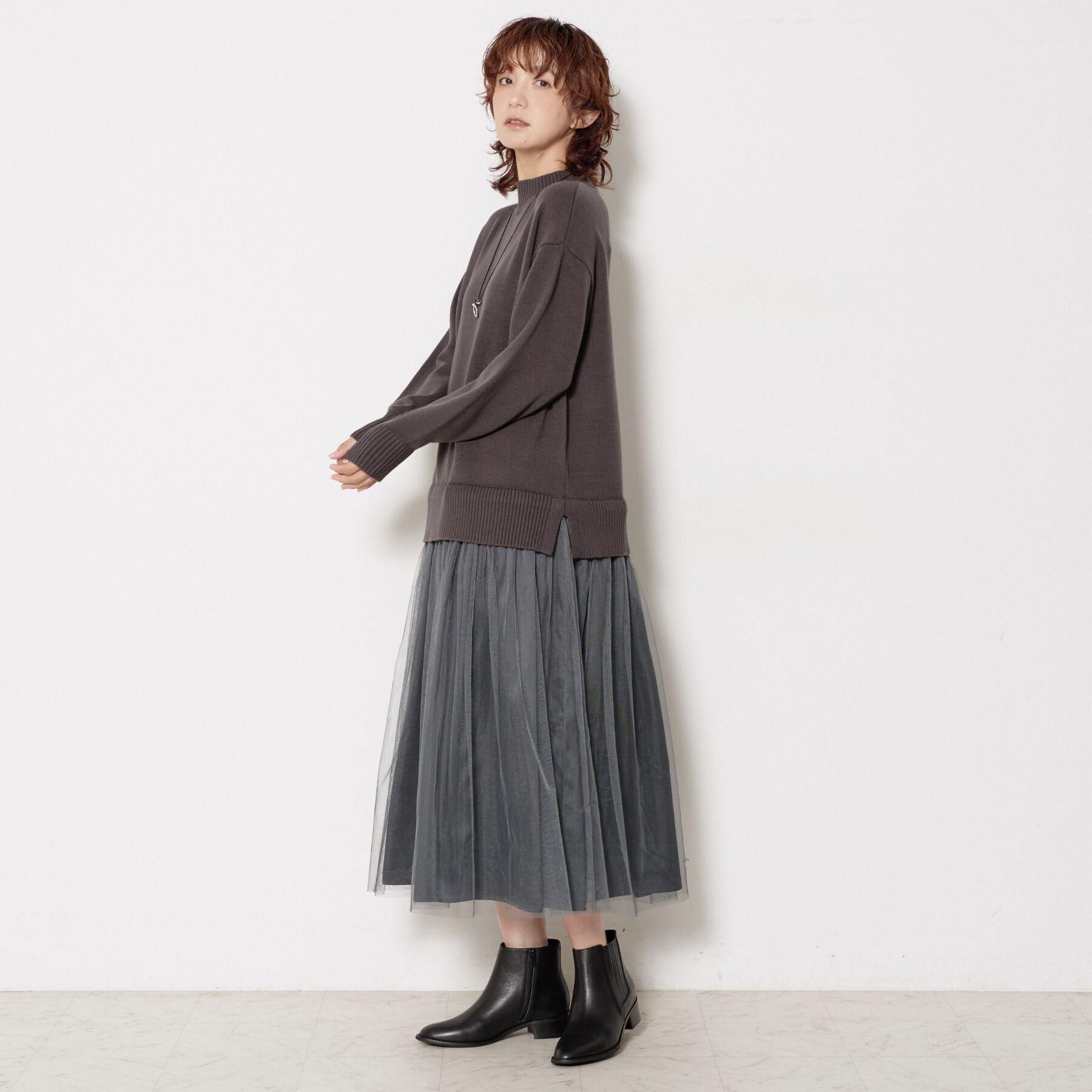 Dessin「【洗える】ニットチュールドッキングワンピース」|ワンピース|